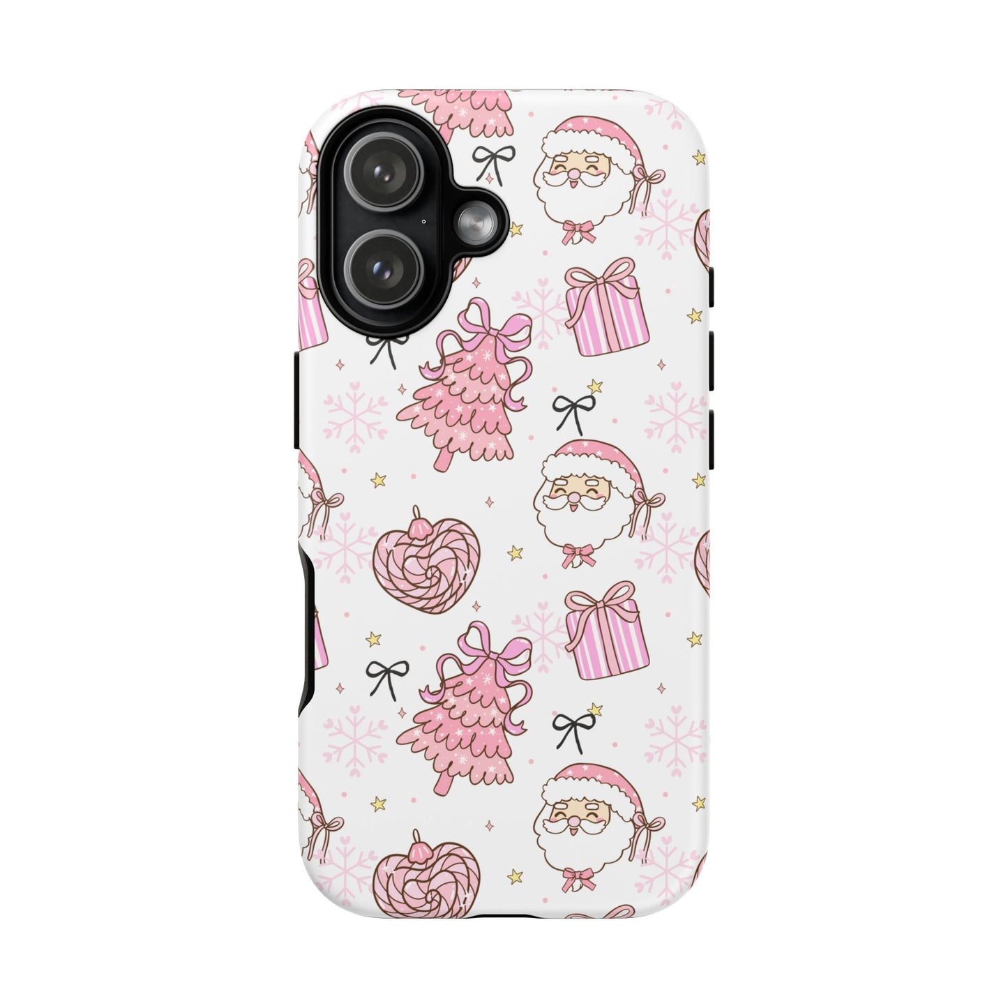 Christmas Pink Pattern Phone Case - Cute Santa, Tree & Gift Protective Cover
