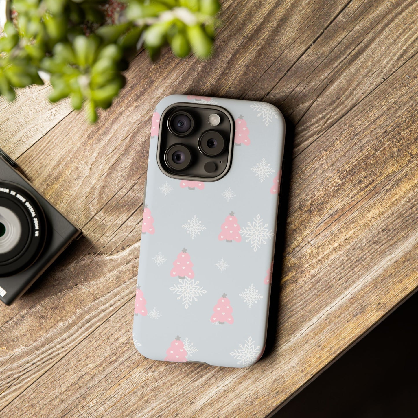 Christmas Pink Tree Tough Phone Case — Cute Holiday Snowflake Design