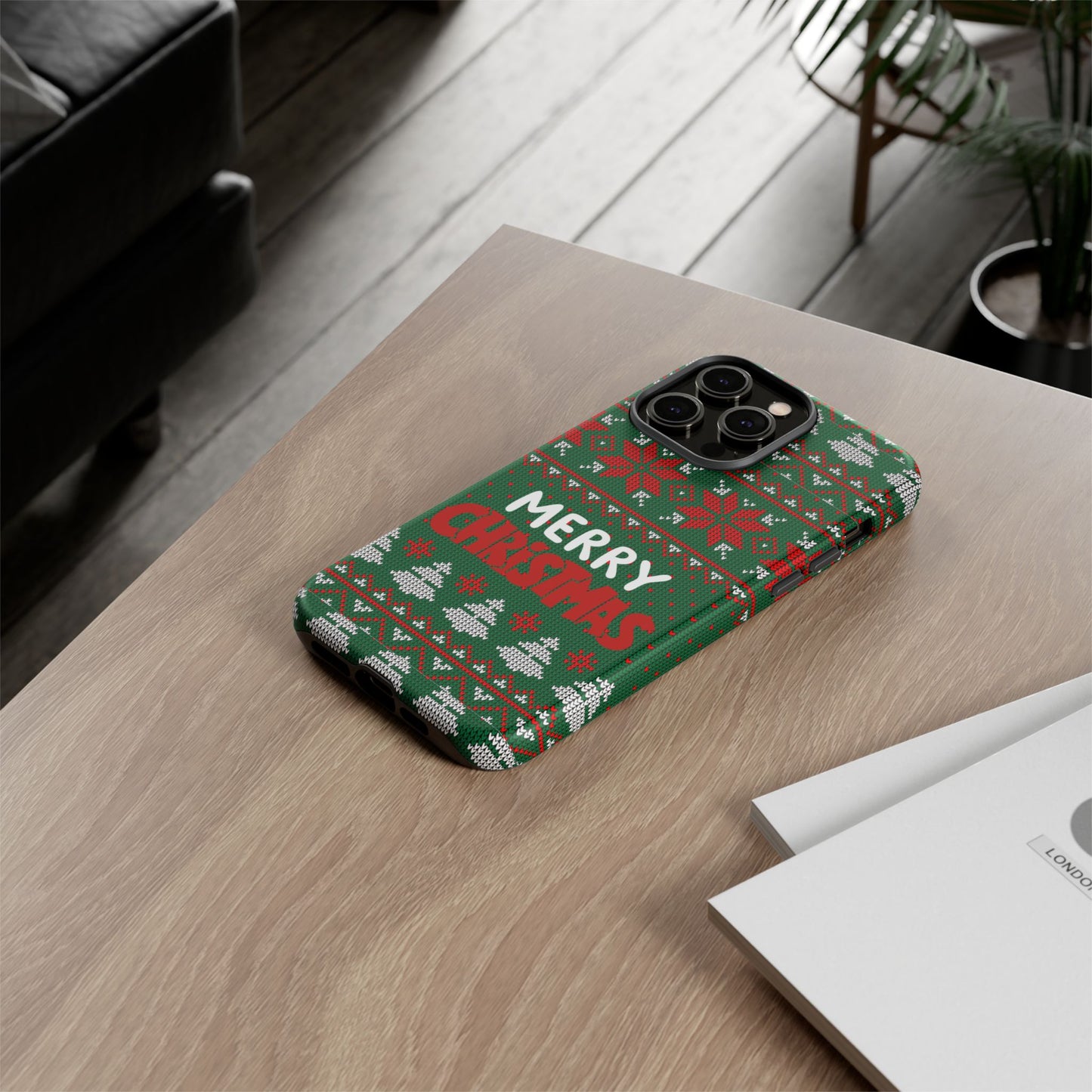 Merry Christmas Phone Case - Festive Green Ugly Sweater Design