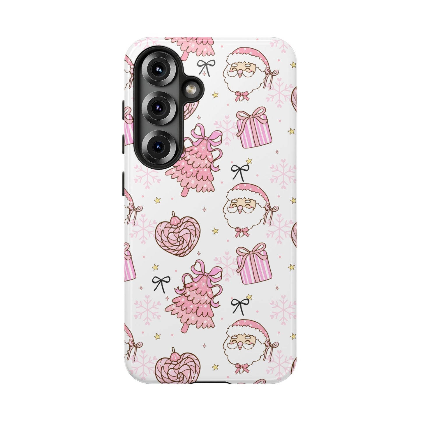 Christmas Pink Pattern Phone Case - Cute Santa, Tree & Gift Protective Cover