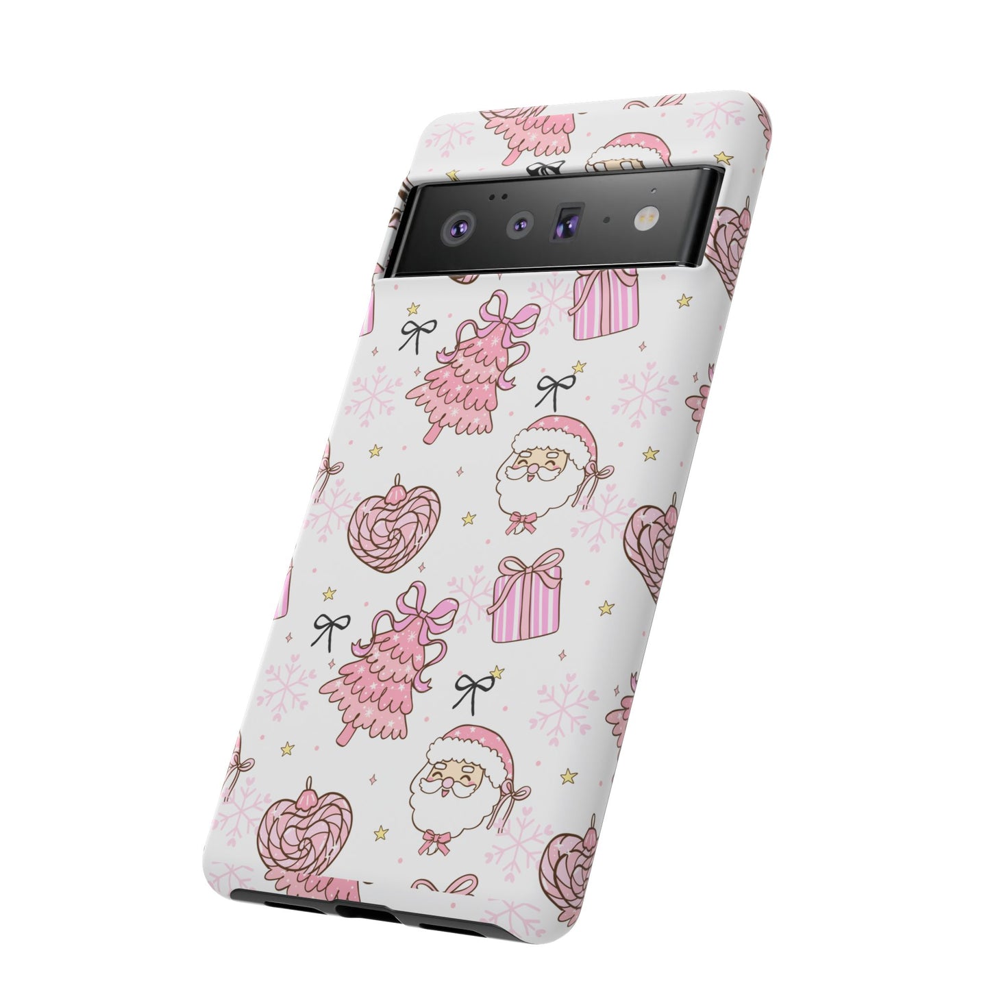 Christmas Pink Pattern Phone Case - Cute Santa, Tree & Gift Protective Cover