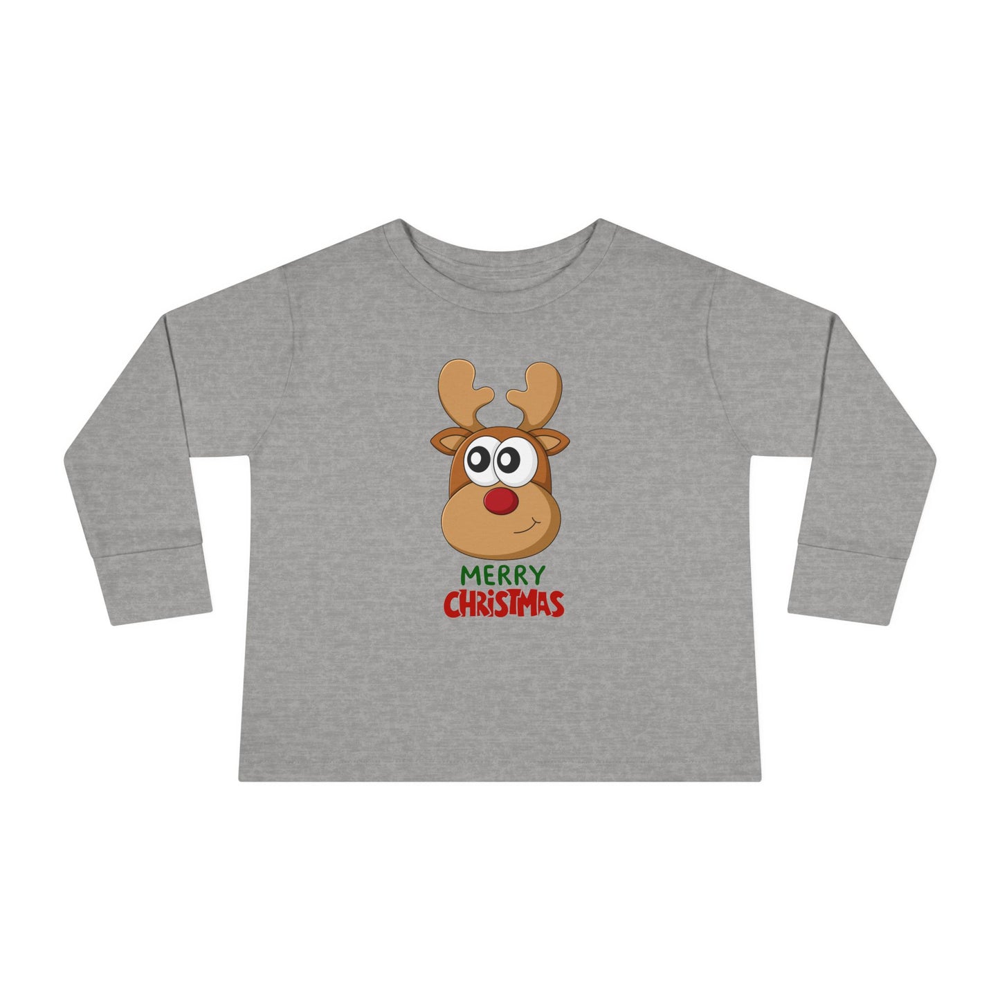 Toddler Long Sleeve Tee — Cute Reindeer "Merry Christmas" Holiday Shirt