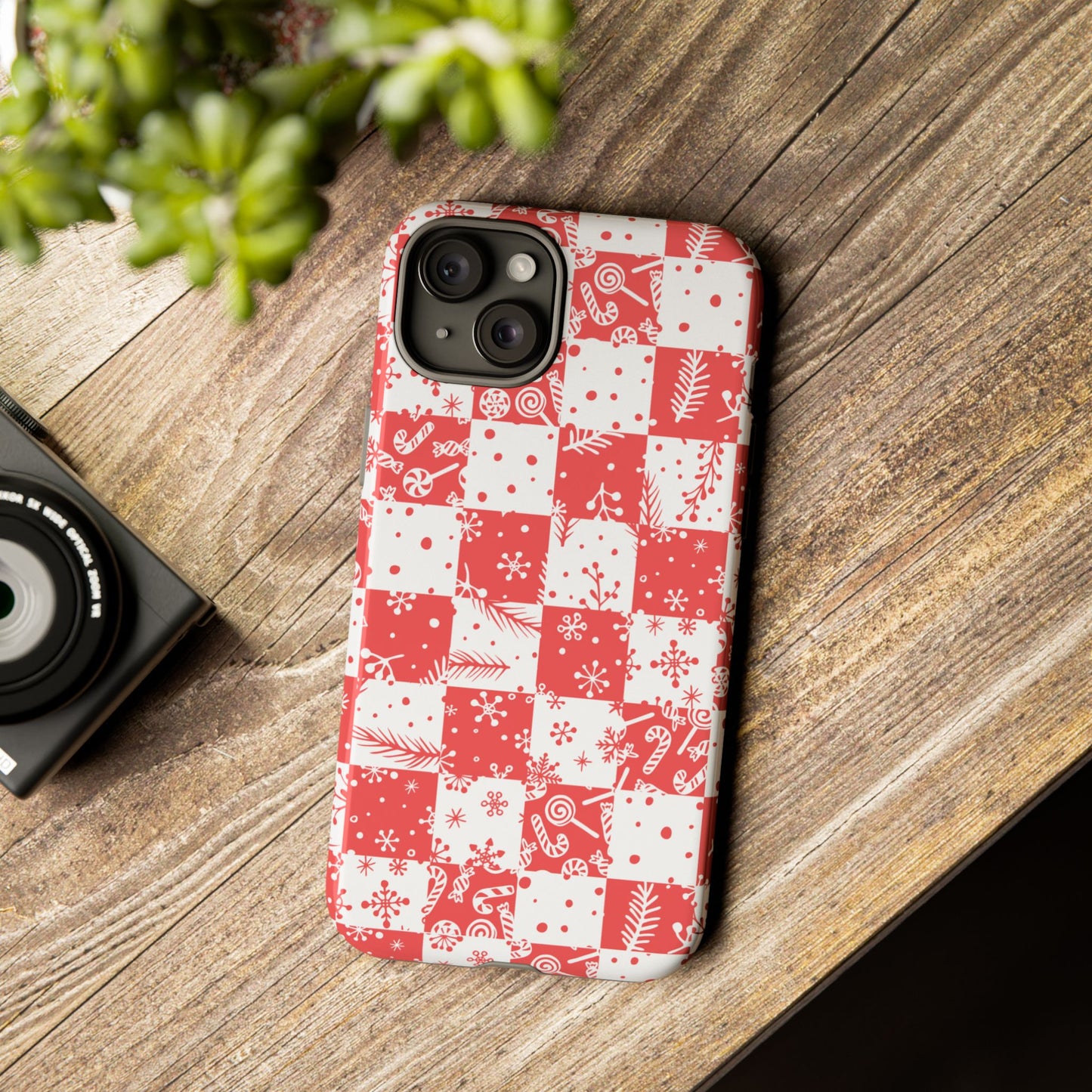 Christmas Red Buffalo Check Phone Case - Holiday Snowflake Pattern Tough Case