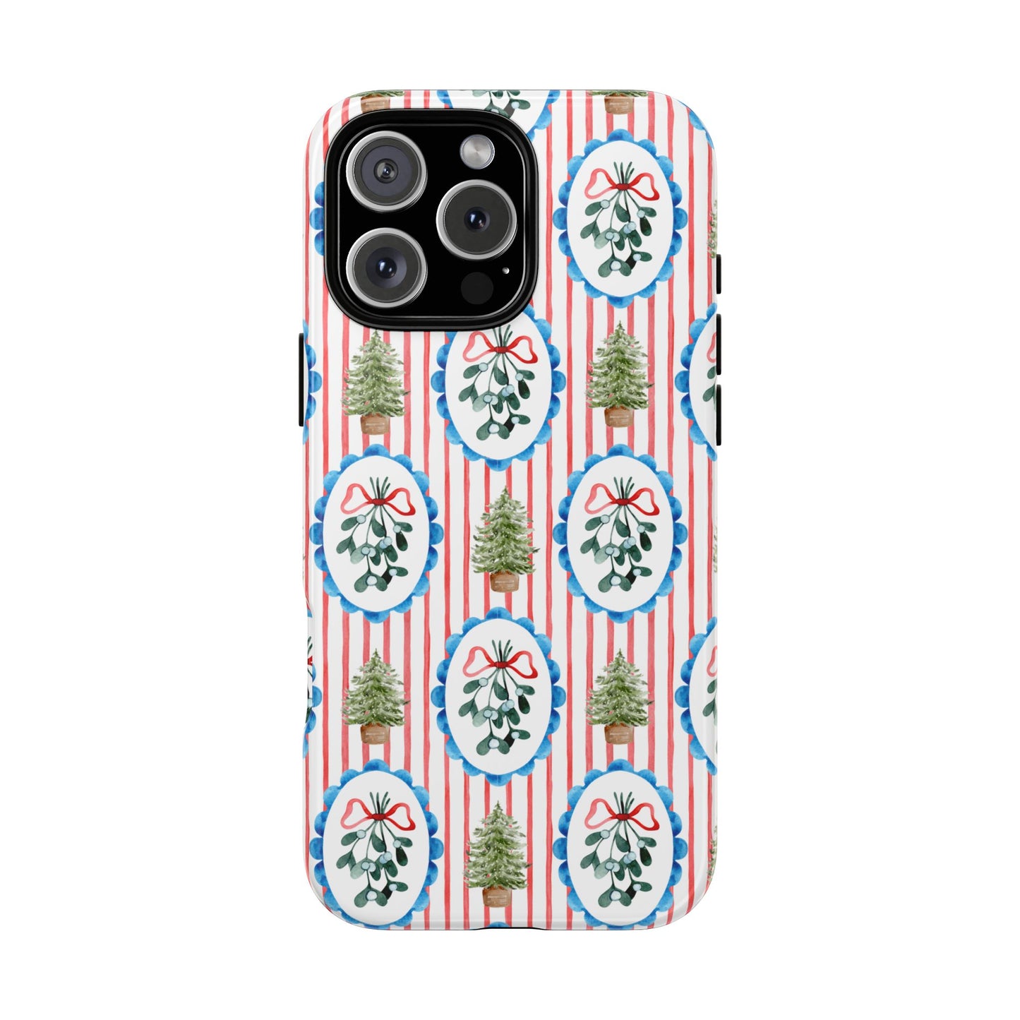 Christmas Wreath & Tree Pattern Phone Case — Festive Holiday Tough Case