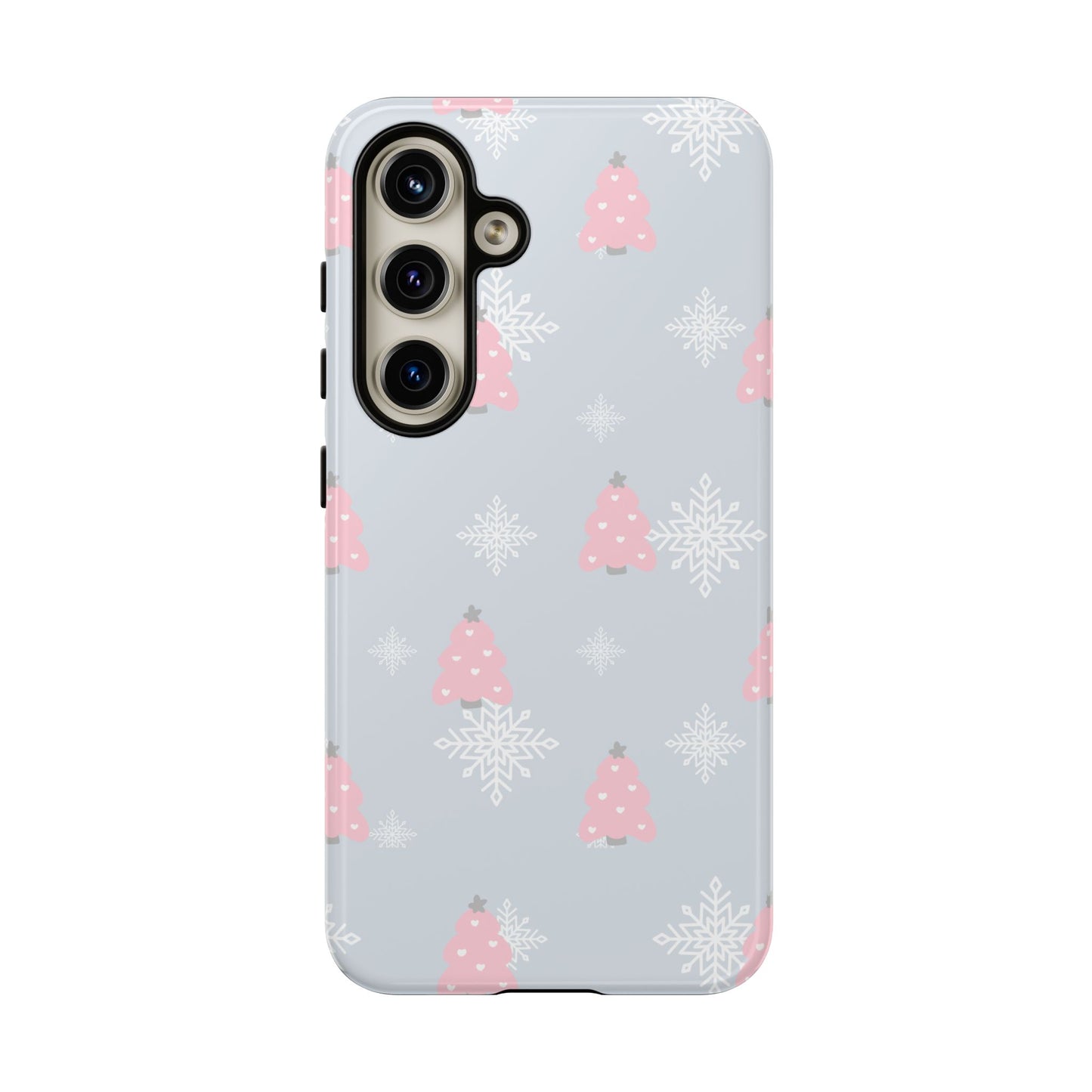 Christmas Pink Tree Tough Phone Case — Cute Holiday Snowflake Design
