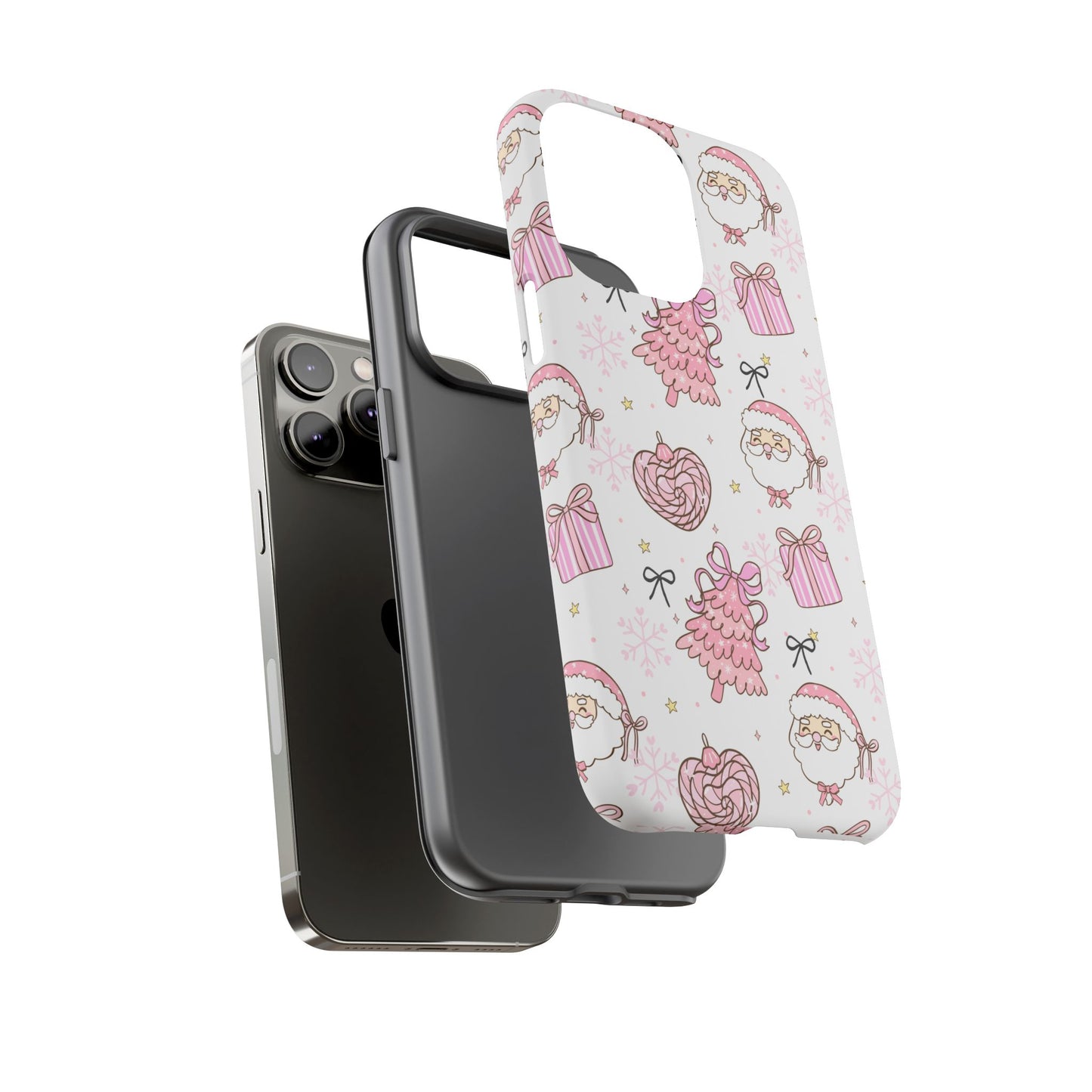 Christmas Pink Pattern Phone Case - Cute Santa, Tree & Gift Protective Cover