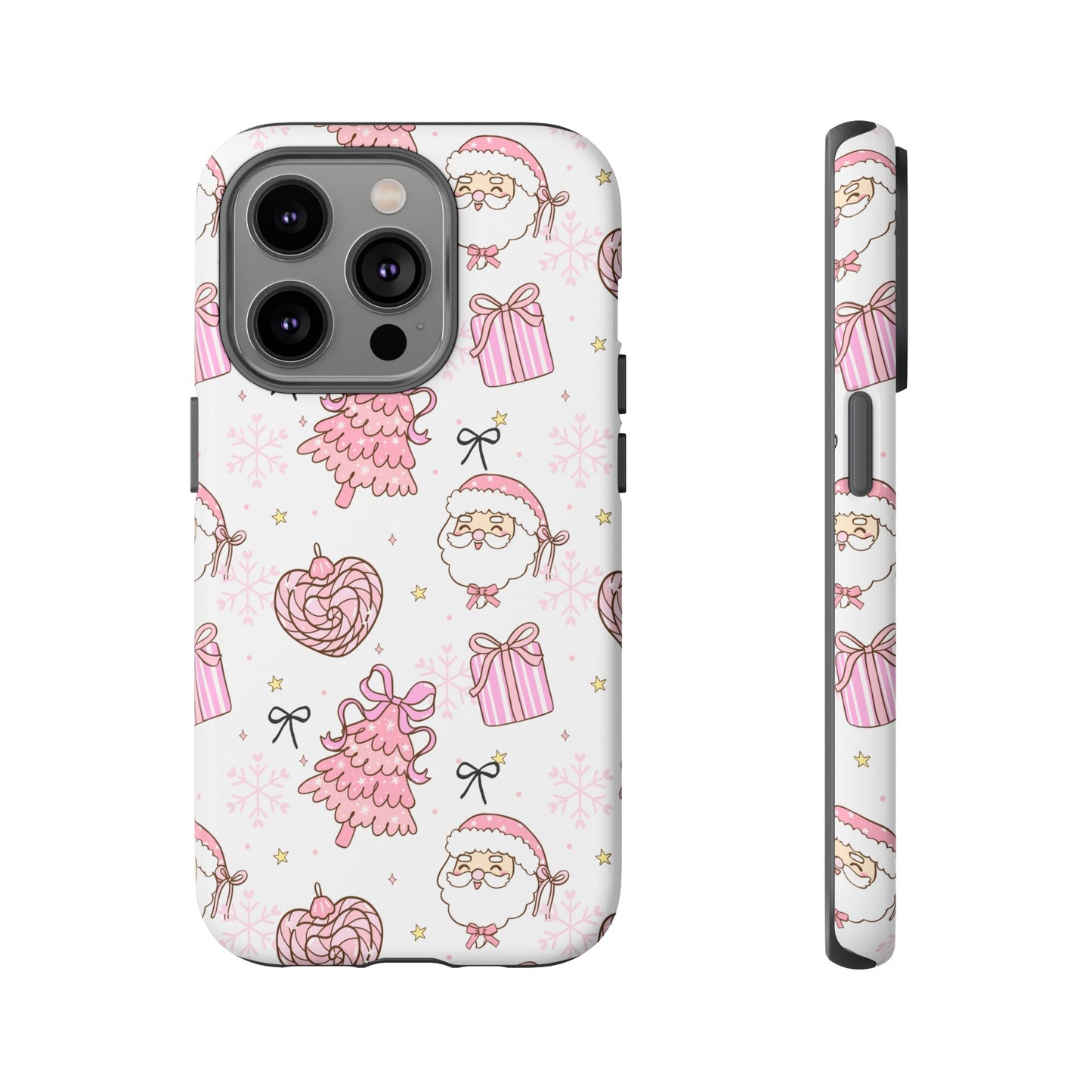 Christmas Pink Pattern Phone Case - Cute Santa, Tree & Gift Protective Cover