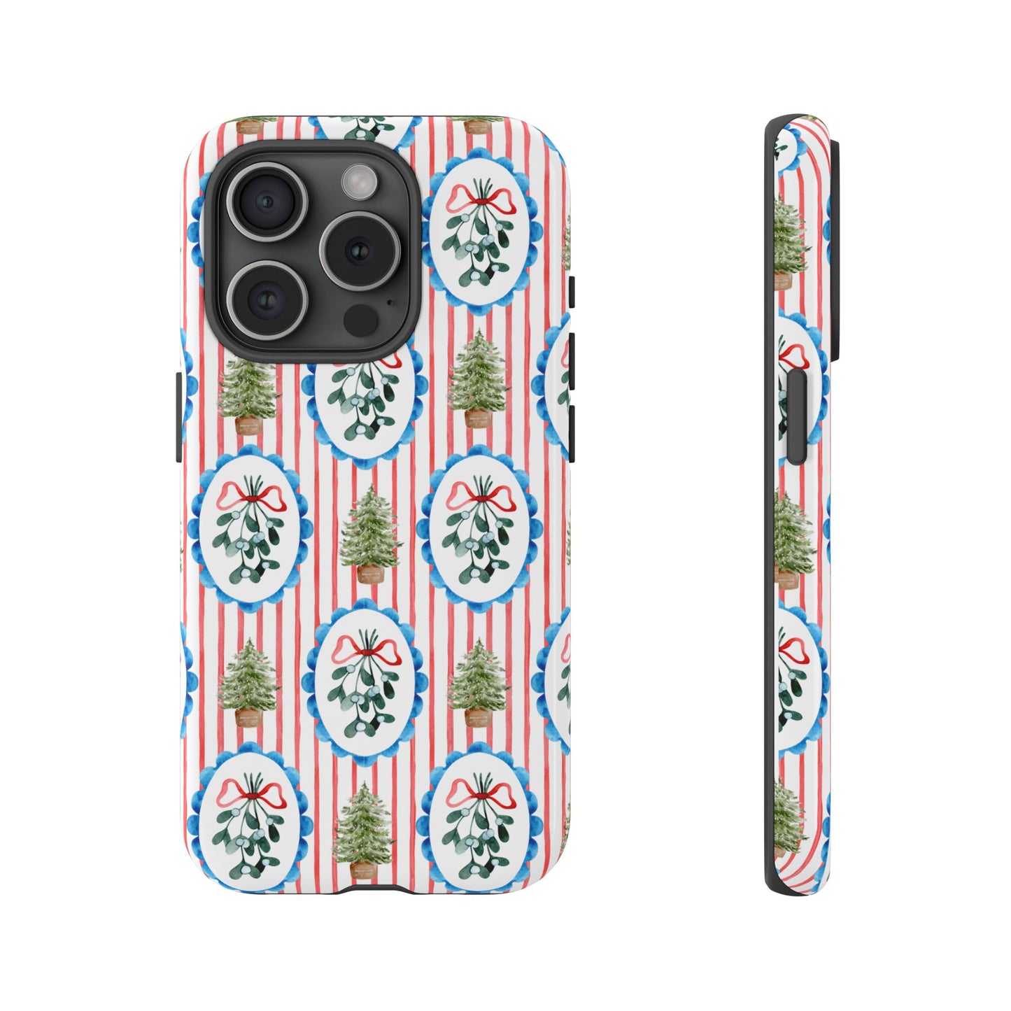 Christmas Wreath & Tree Pattern Phone Case — Festive Holiday Tough Case