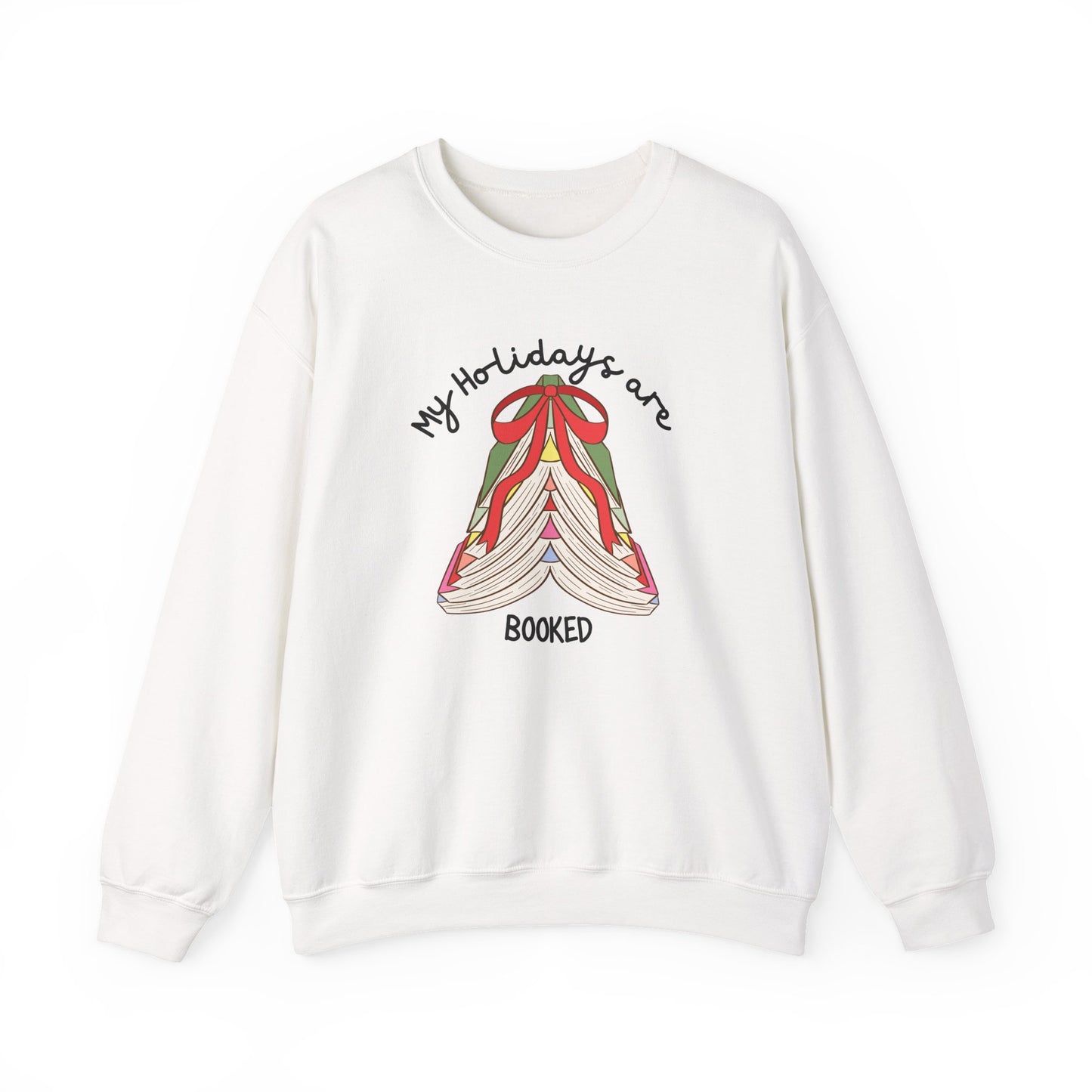 Crewneck Sweatshirt — “My Holidays Are Booked” Cozy Booklover Christmas Sweatshirt