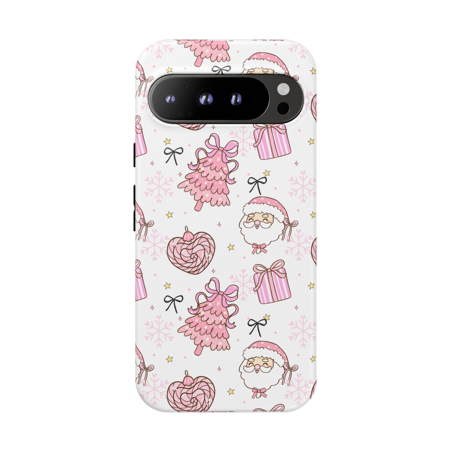 Christmas Pink Pattern Phone Case - Cute Santa, Tree & Gift Protective Cover