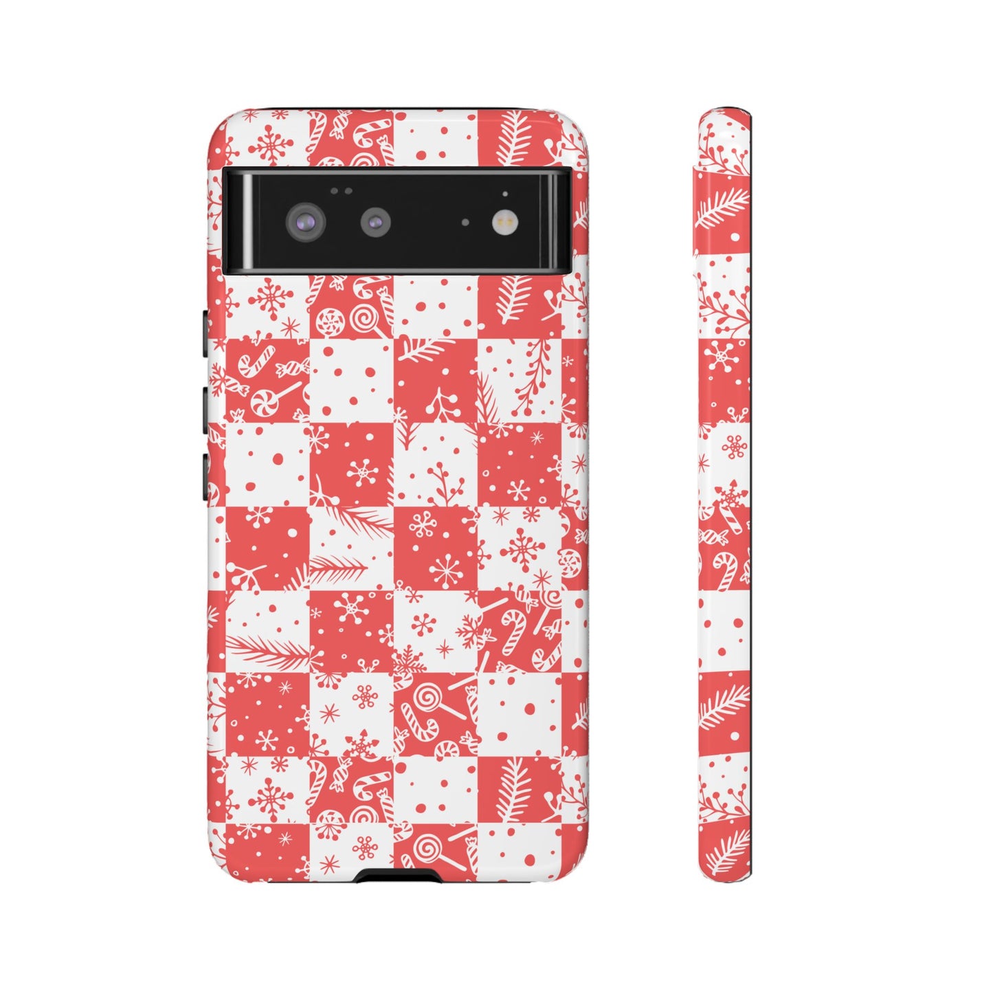 Christmas Red Buffalo Check Phone Case - Holiday Snowflake Pattern Tough Case