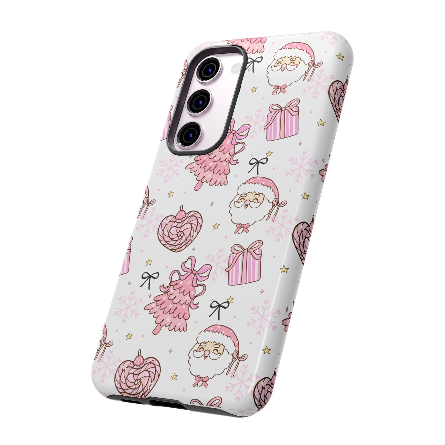 Christmas Pink Pattern Phone Case - Cute Santa, Tree & Gift Protective Cover