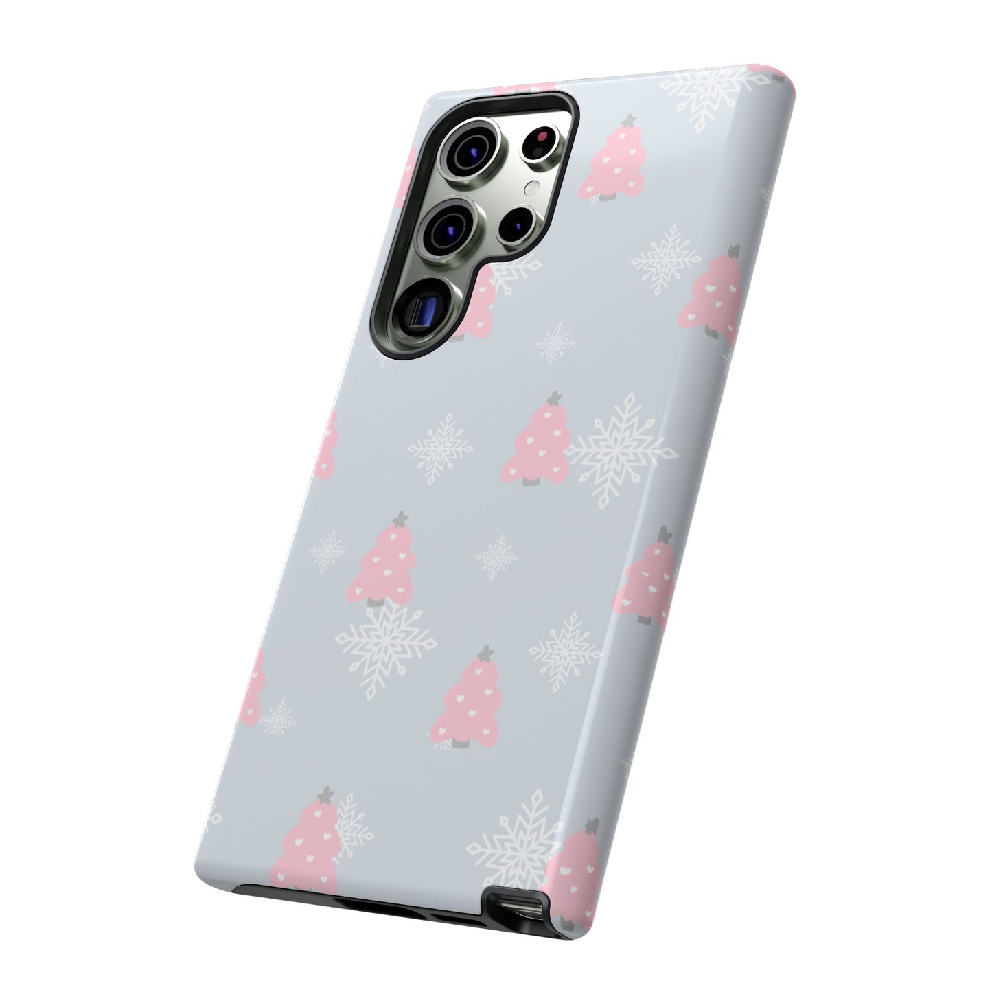 Christmas Pink Tree Tough Phone Case — Cute Holiday Snowflake Design