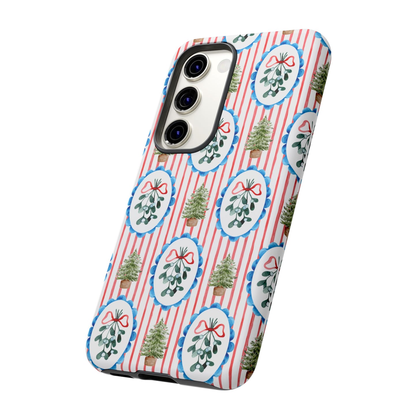 Christmas Wreath & Tree Pattern Phone Case — Festive Holiday Tough Case