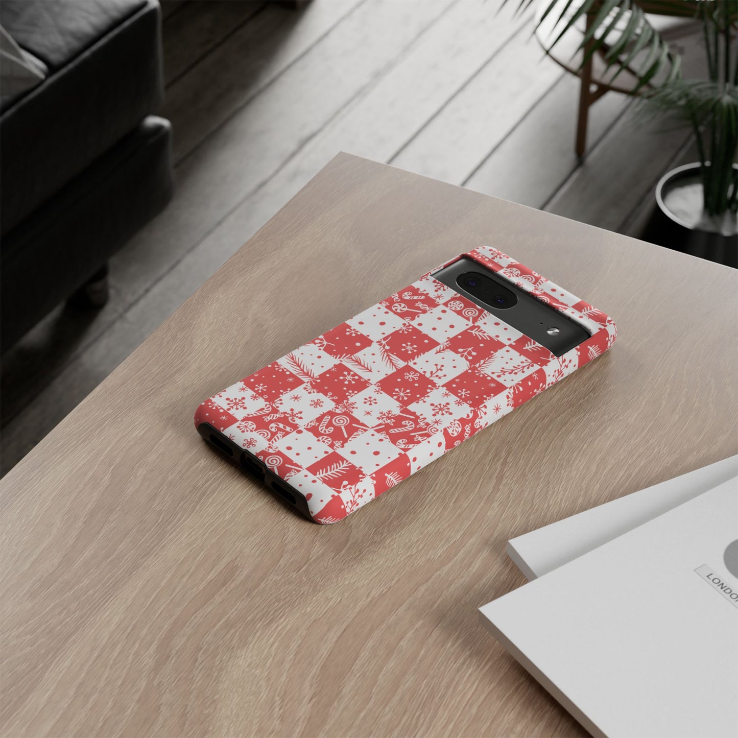 Christmas Red Buffalo Check Phone Case - Holiday Snowflake Pattern Tough Case