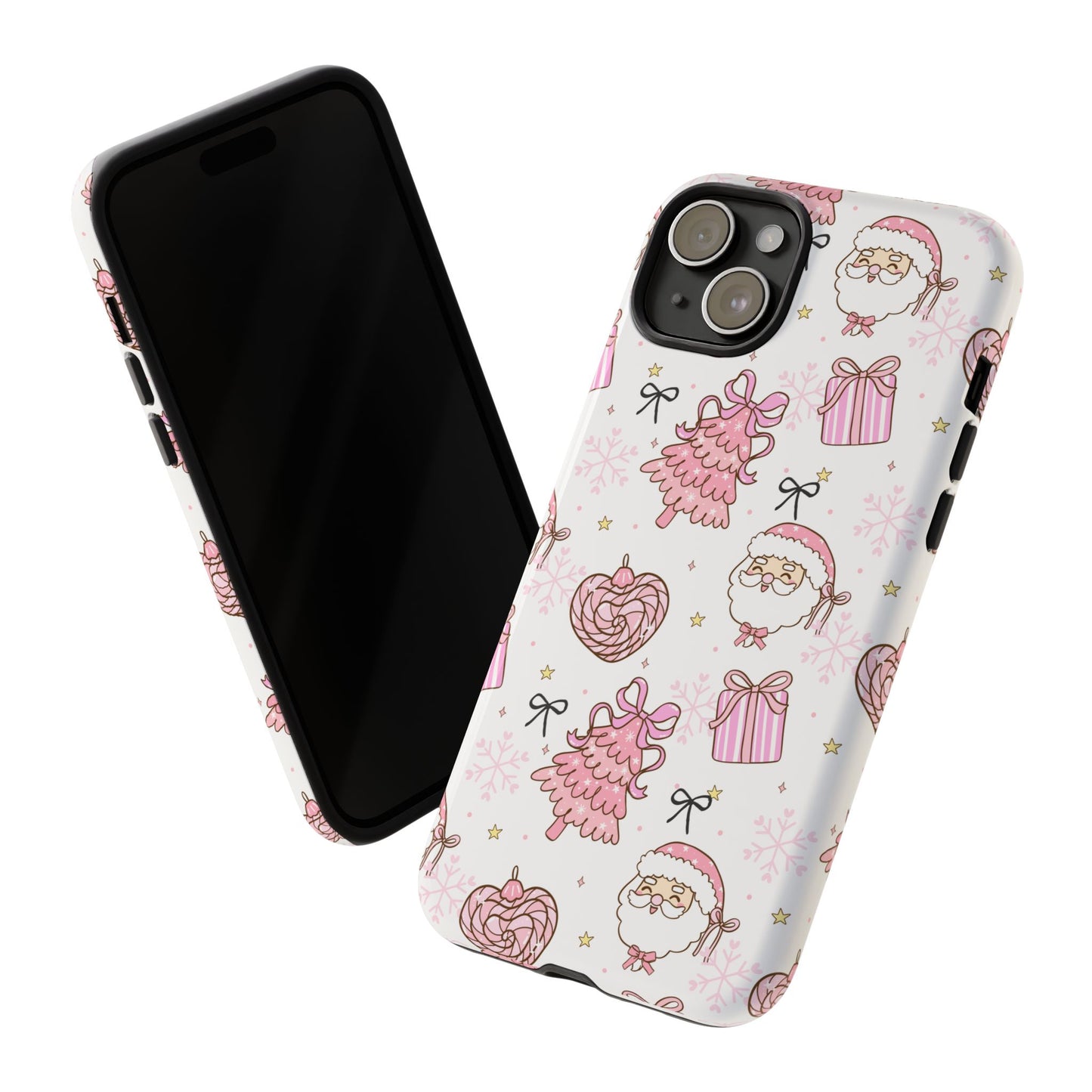Christmas Pink Pattern Phone Case - Cute Santa, Tree & Gift Protective Cover