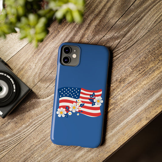 Patriotic Floral Phone Case - Slim Case for iPhone, Independence Day, Memorial Day, American Flag Design, Gifts for Her