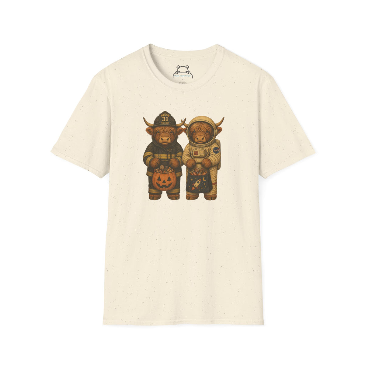 Halloween Highland Cows T‑Shirt — Firefighter & Astronaut Costume Tee