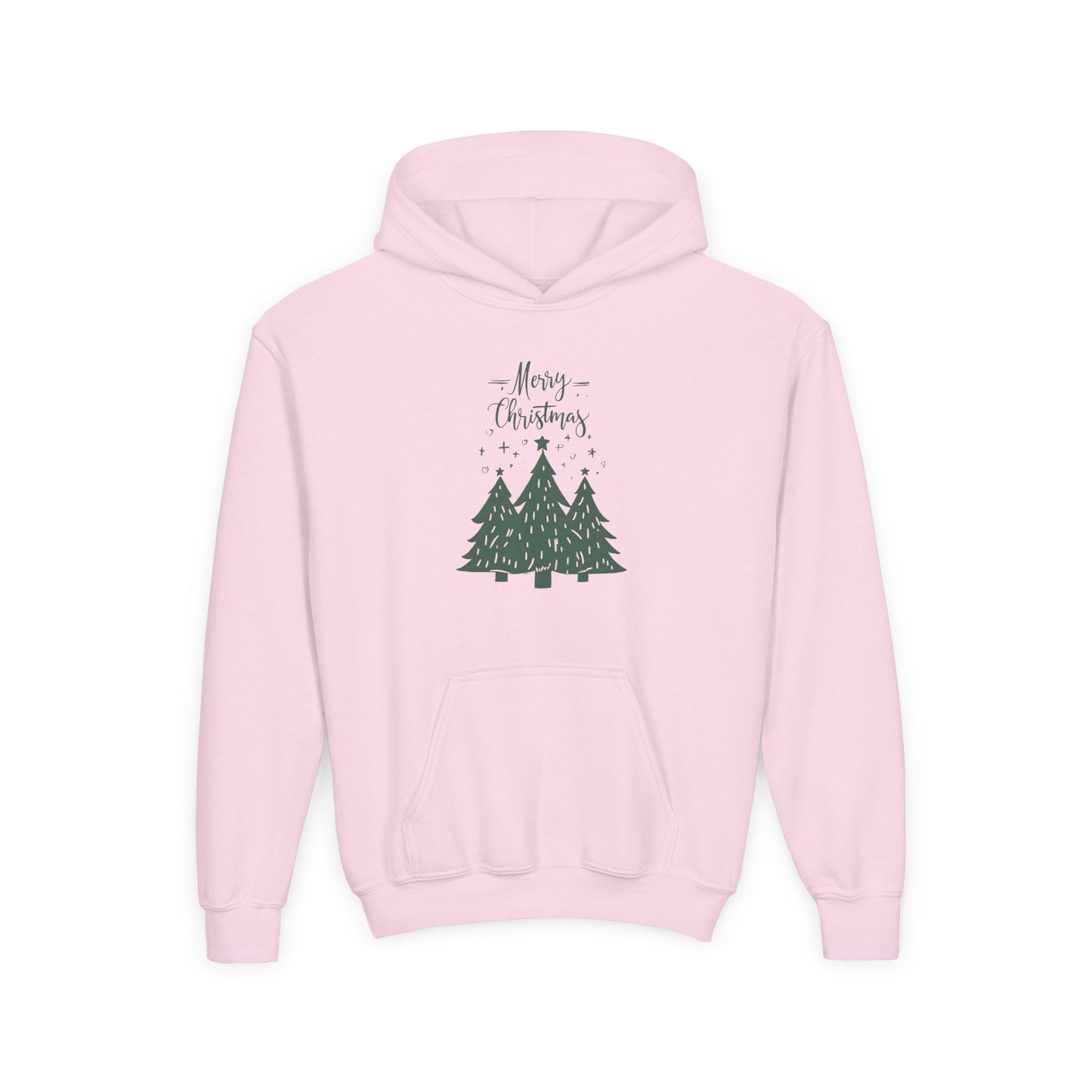 Youth Hoodie — Merry Christmas Green Tree Illustration Unisex