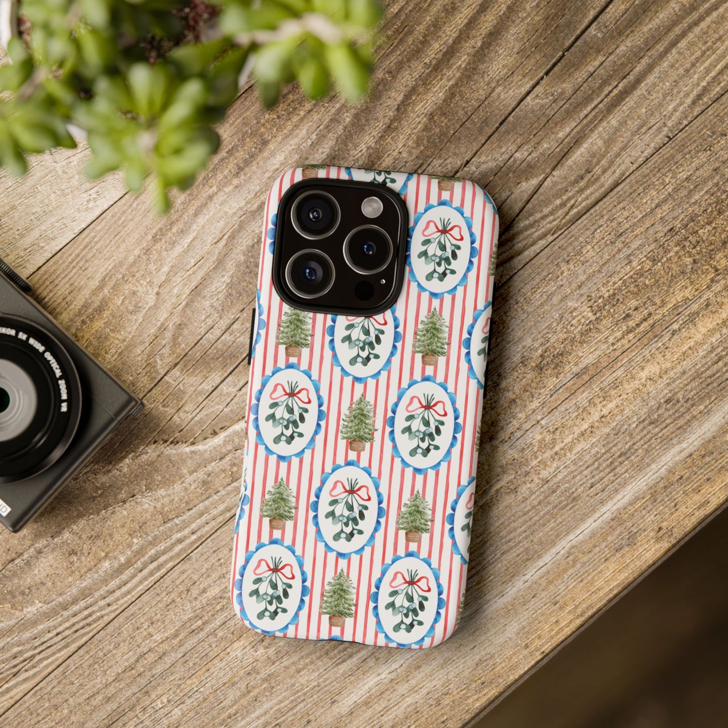 Christmas Wreath & Tree Pattern Phone Case — Festive Holiday Tough Case