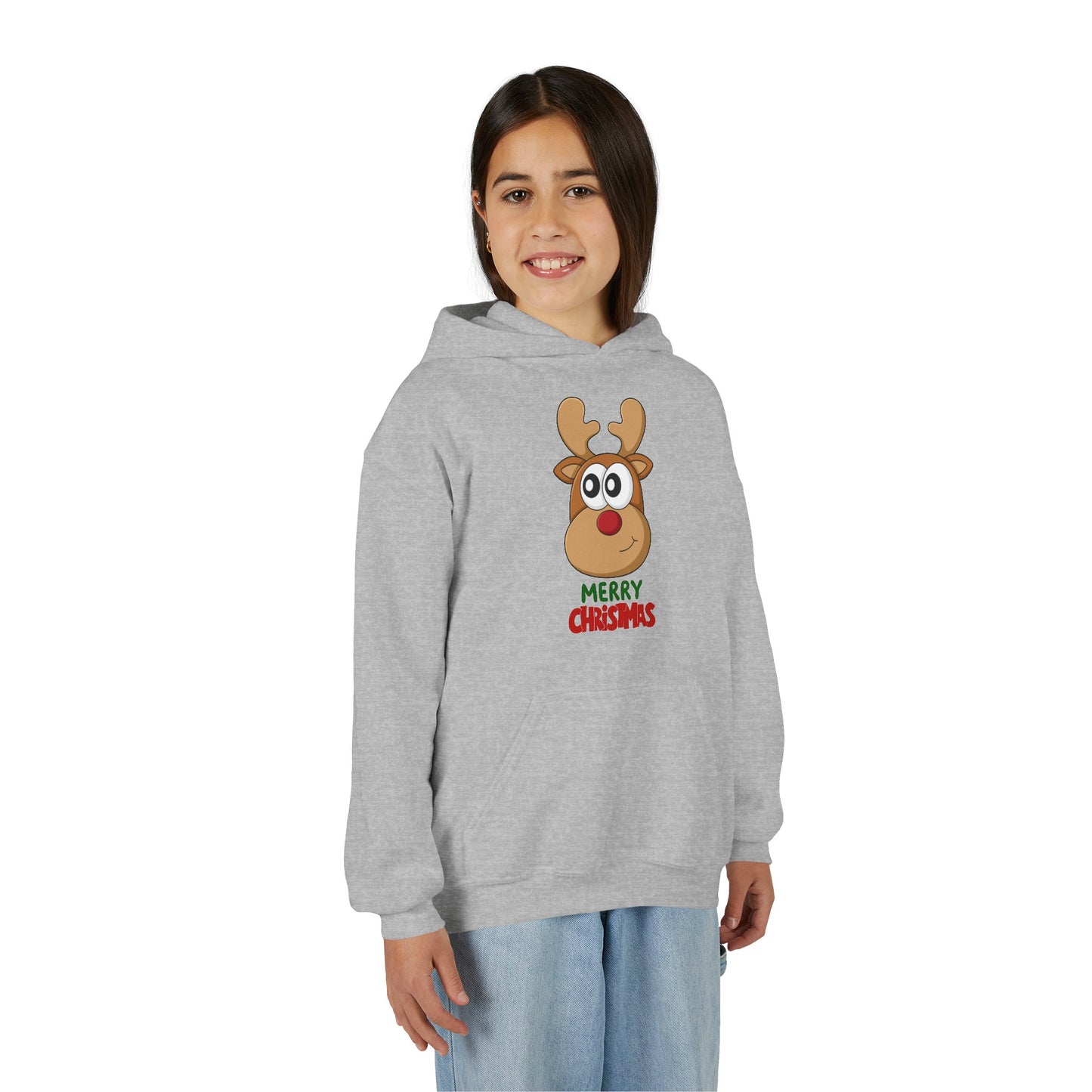 Youth Christmas Reindeer Hoodie - Cute "Merry Christmas" Holiday Pullover