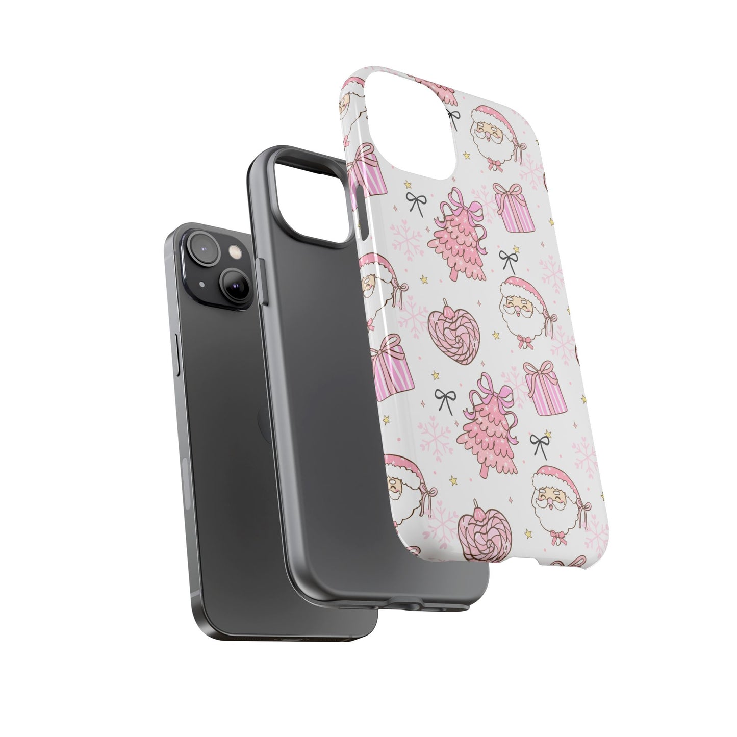 Christmas Pink Pattern Phone Case - Cute Santa, Tree & Gift Protective Cover