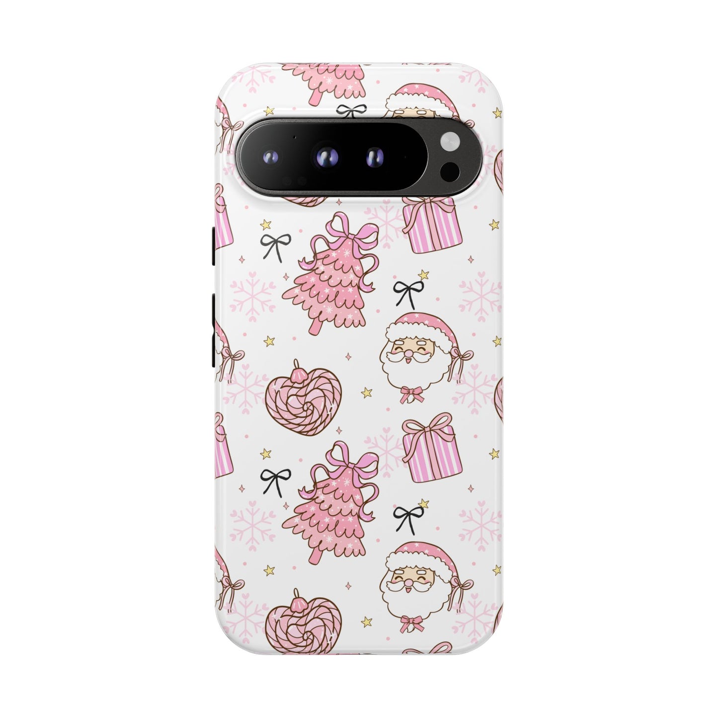 Christmas Pink Pattern Phone Case - Cute Santa, Tree & Gift Protective Cover