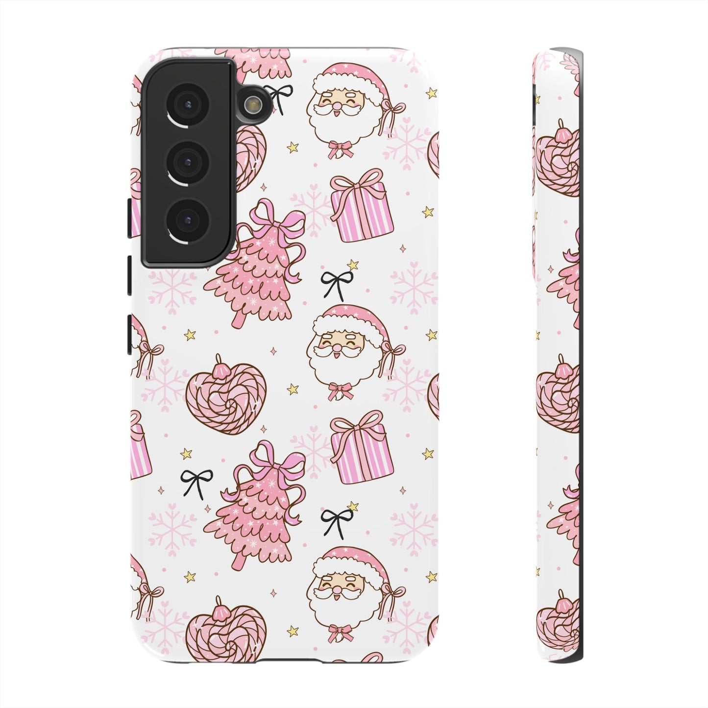 Christmas Pink Pattern Phone Case - Cute Santa, Tree & Gift Protective Cover