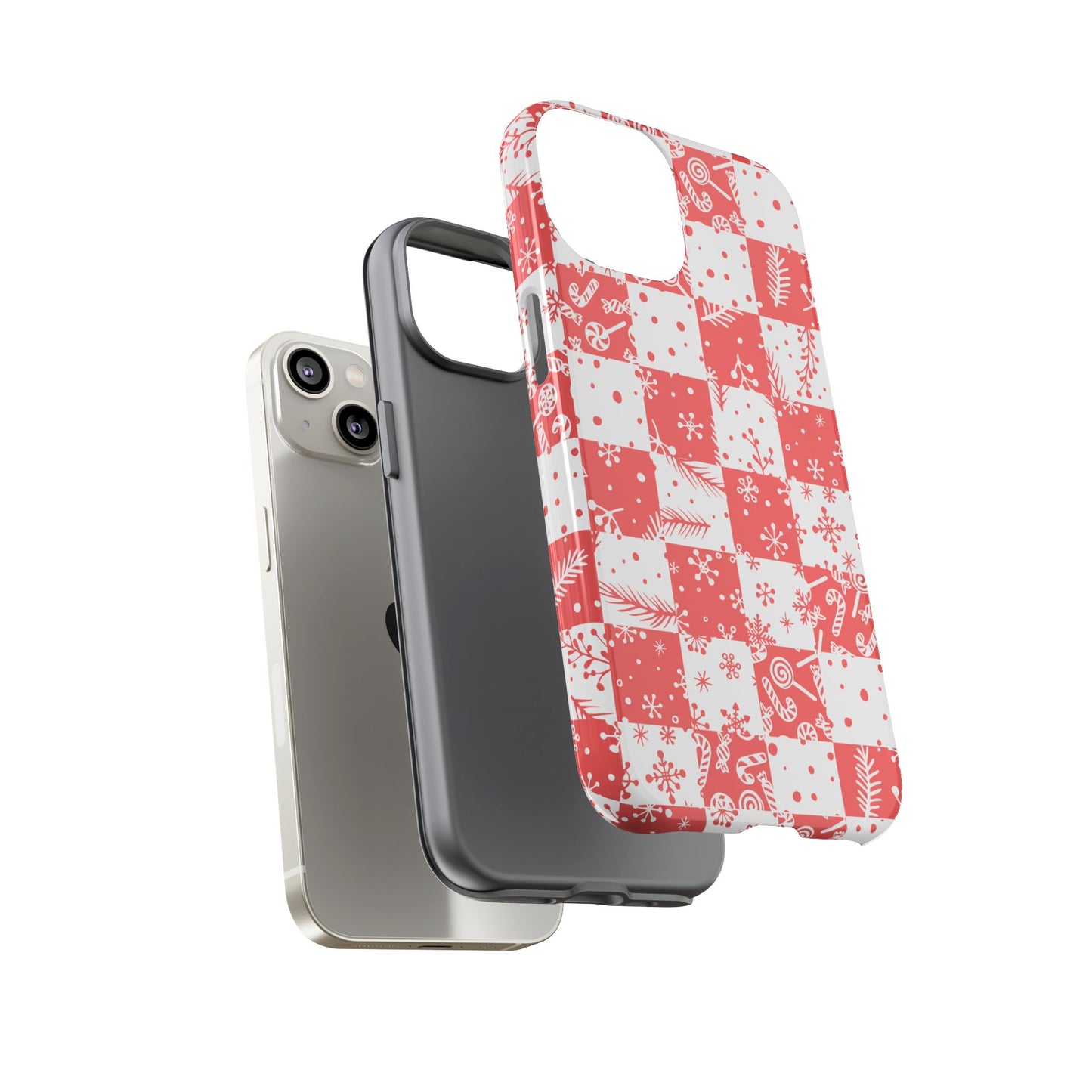 Christmas Red Buffalo Check Phone Case - Holiday Snowflake Pattern Tough Case