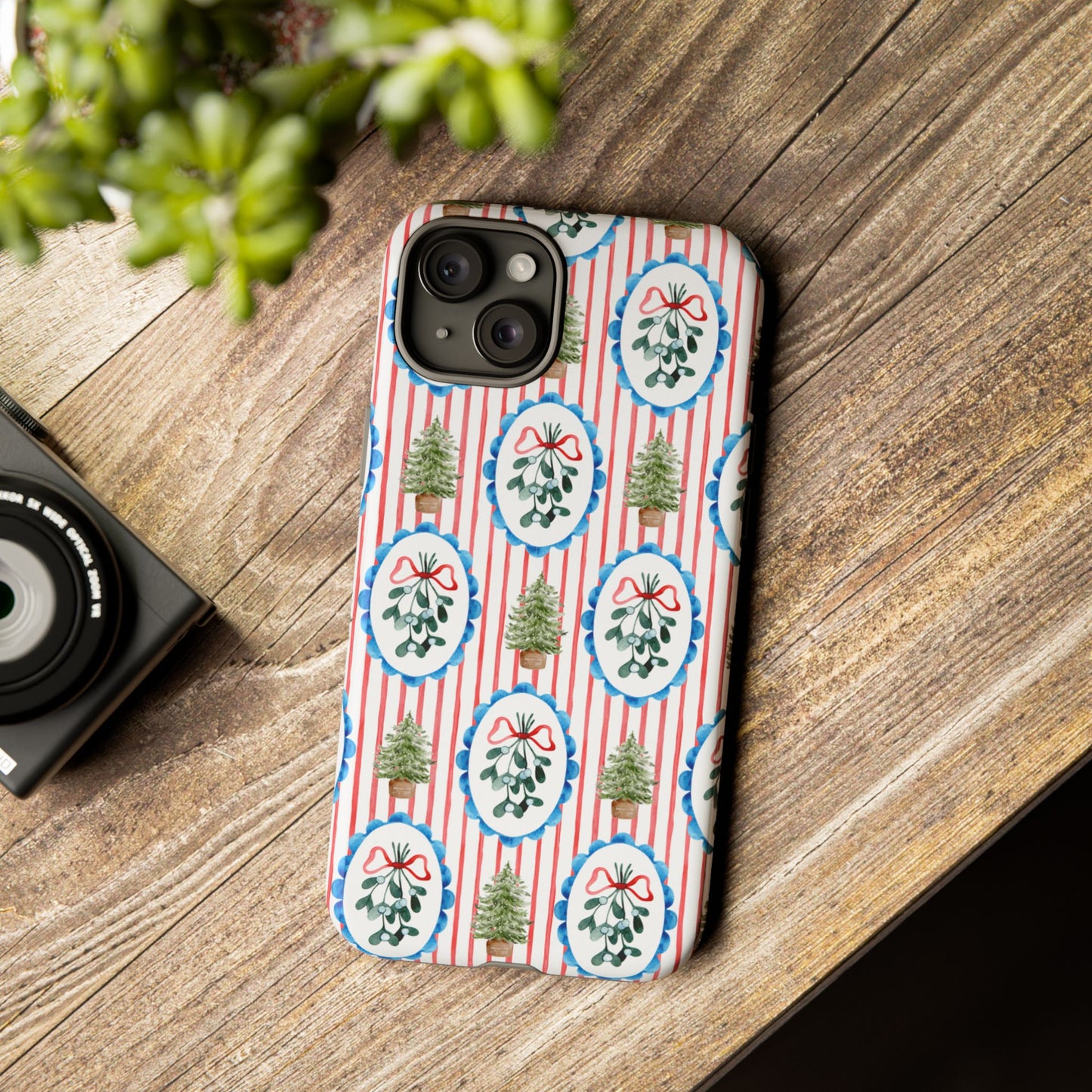 Christmas Wreath & Tree Pattern Phone Case — Festive Holiday Tough Case