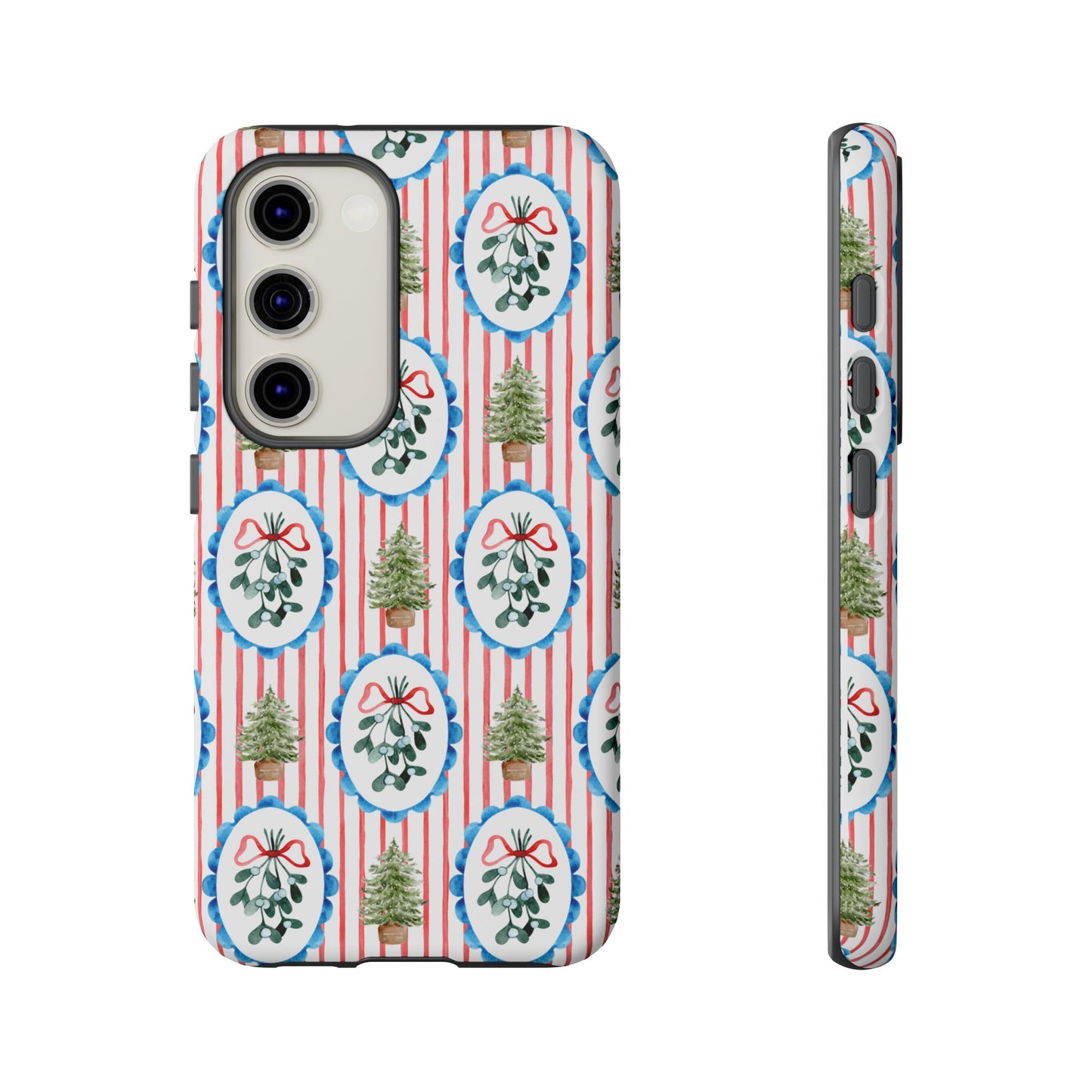 Christmas Wreath & Tree Pattern Phone Case — Festive Holiday Tough Case