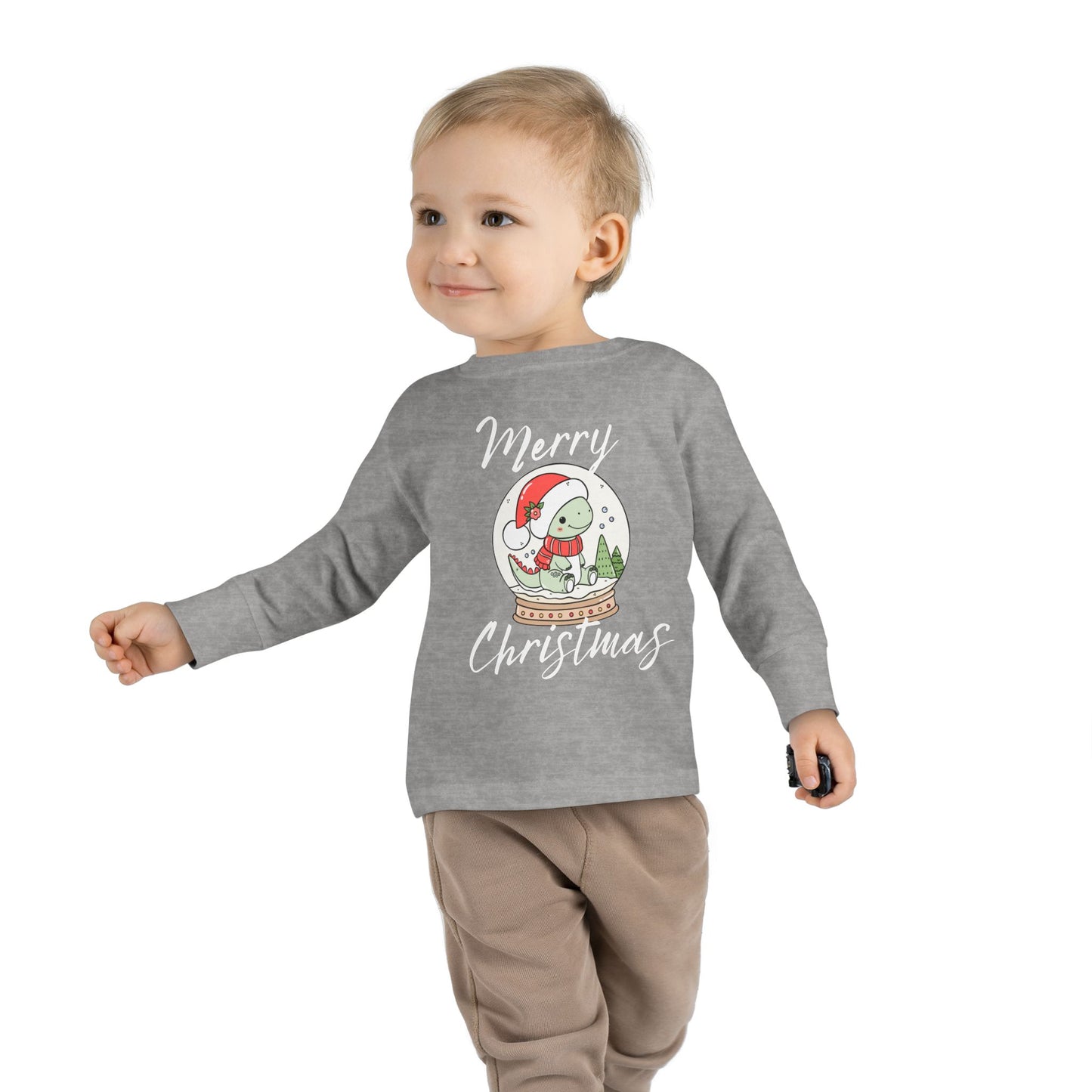 Toddler Tee — Cute Dinosaur in Santa Hat Snow Globe Christmas Shirt