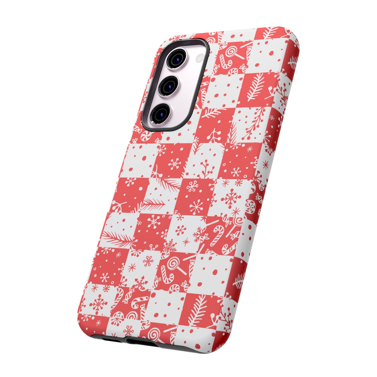 Christmas Red Buffalo Check Phone Case - Holiday Snowflake Pattern Tough Case