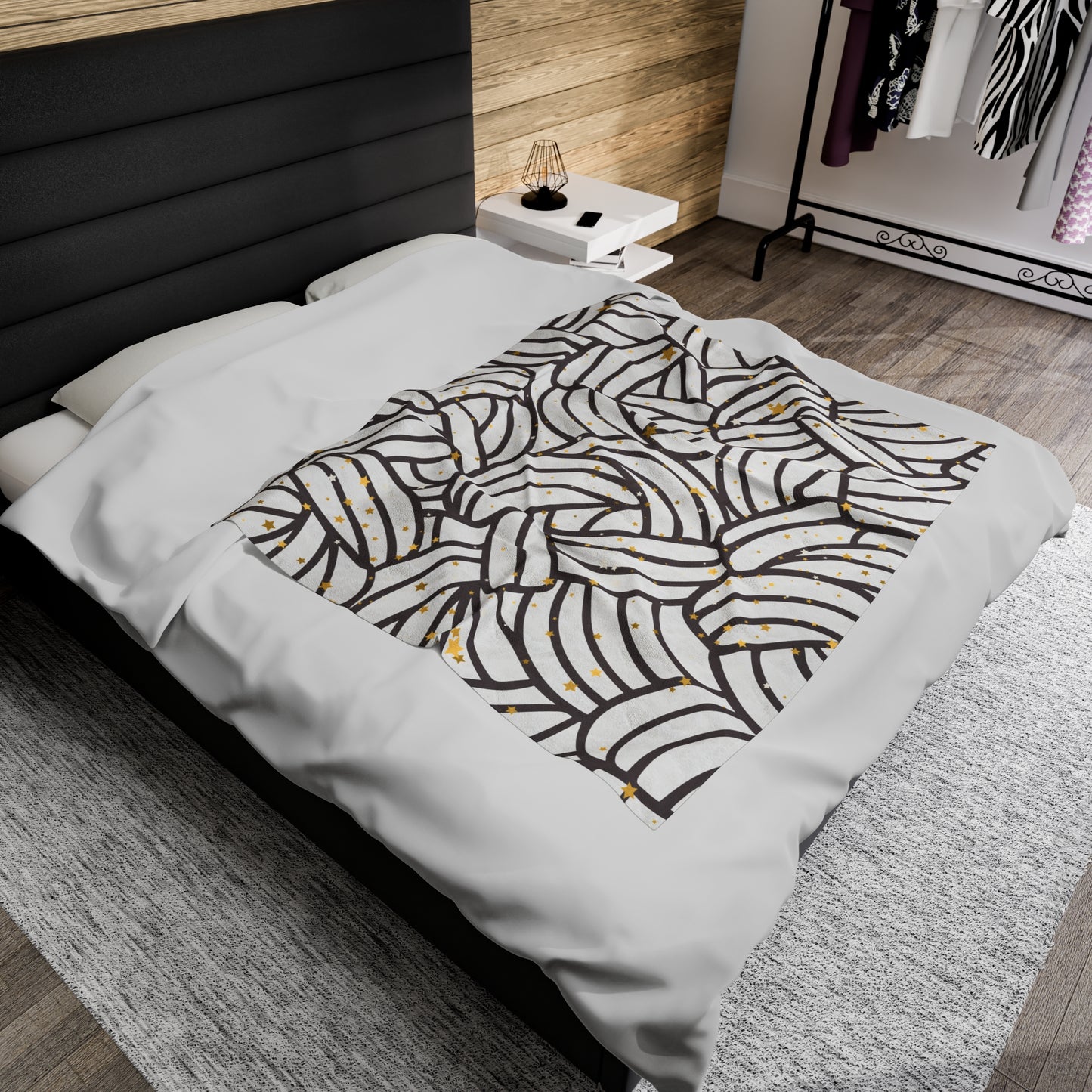Plush Blanket with Swirling Knot Design and Stars - Teenager's Room or Dorm Room Decor