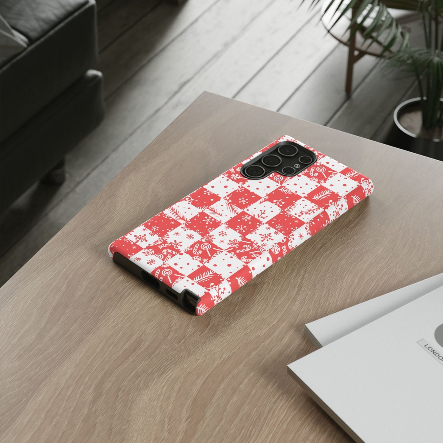 Christmas Red Buffalo Check Phone Case - Holiday Snowflake Pattern Tough Case