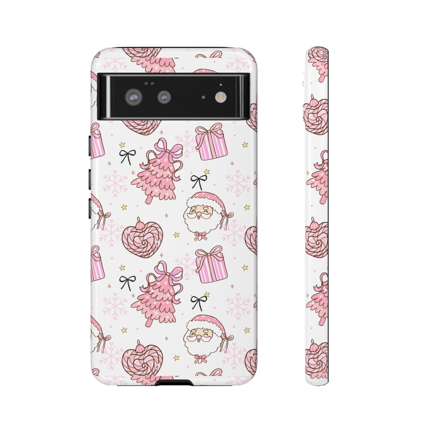 Christmas Pink Pattern Phone Case - Cute Santa, Tree & Gift Protective Cover