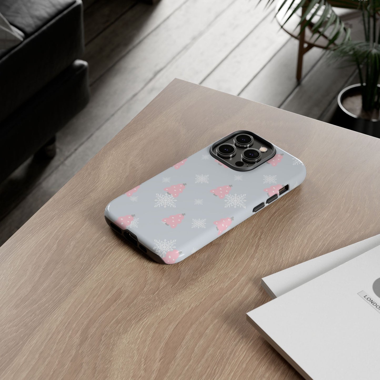 Christmas Pink Tree Tough Phone Case — Cute Holiday Snowflake Design