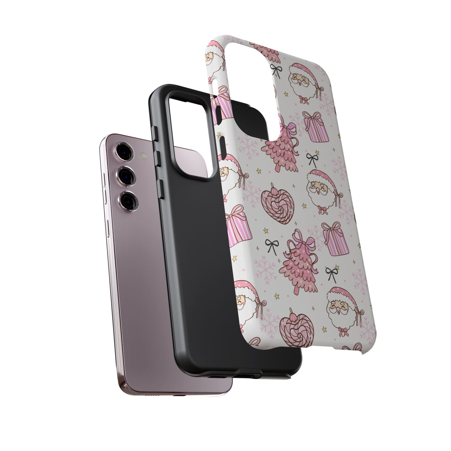 Christmas Pink Pattern Phone Case - Cute Santa, Tree & Gift Protective Cover