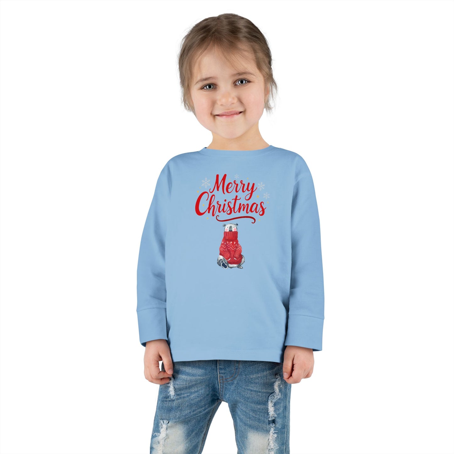 Toddler Long Sleeve Tee — 'Merry Christmas' Red Sweater Polar Bear Holiday Shirt