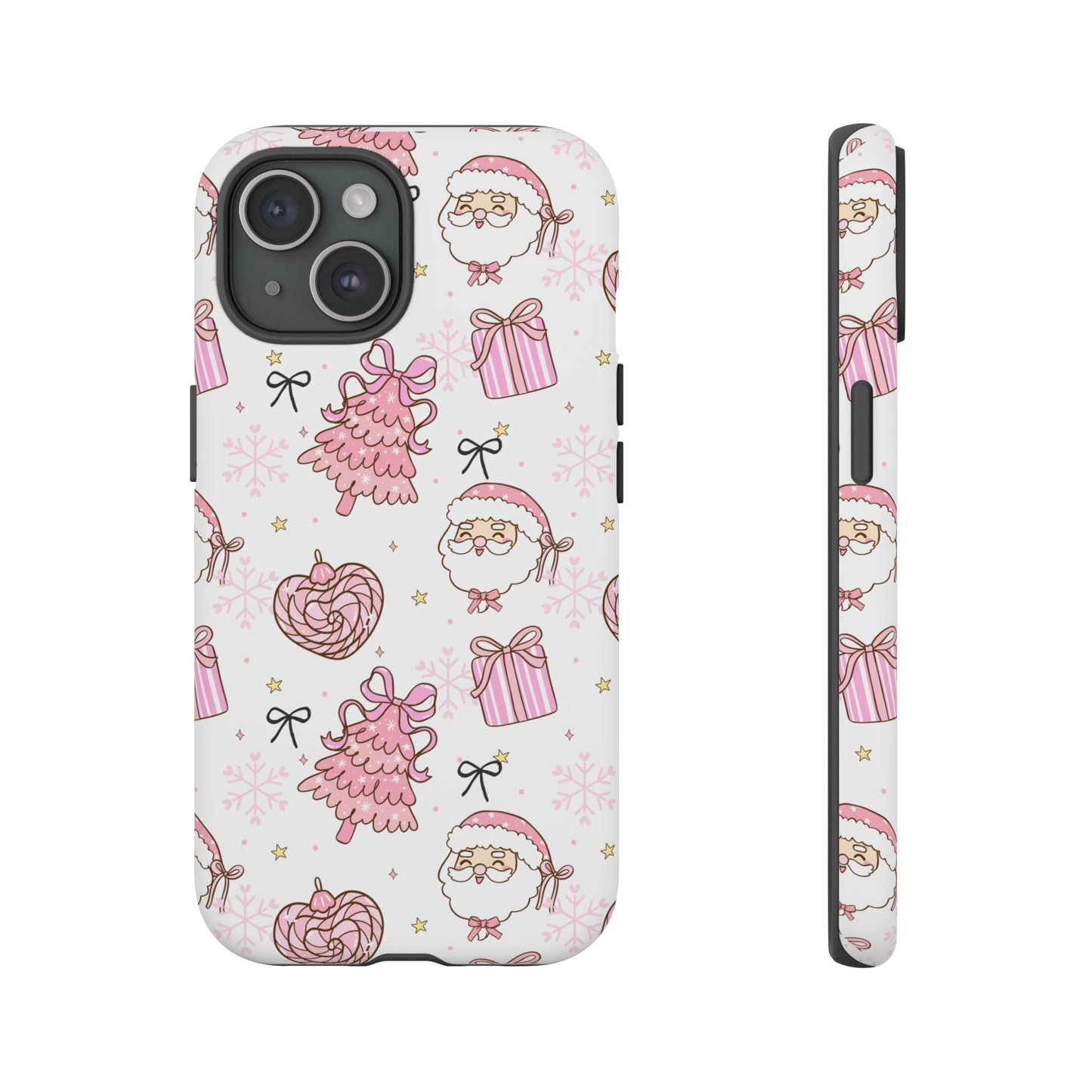 Christmas Pink Pattern Phone Case - Cute Santa, Tree & Gift Protective Cover