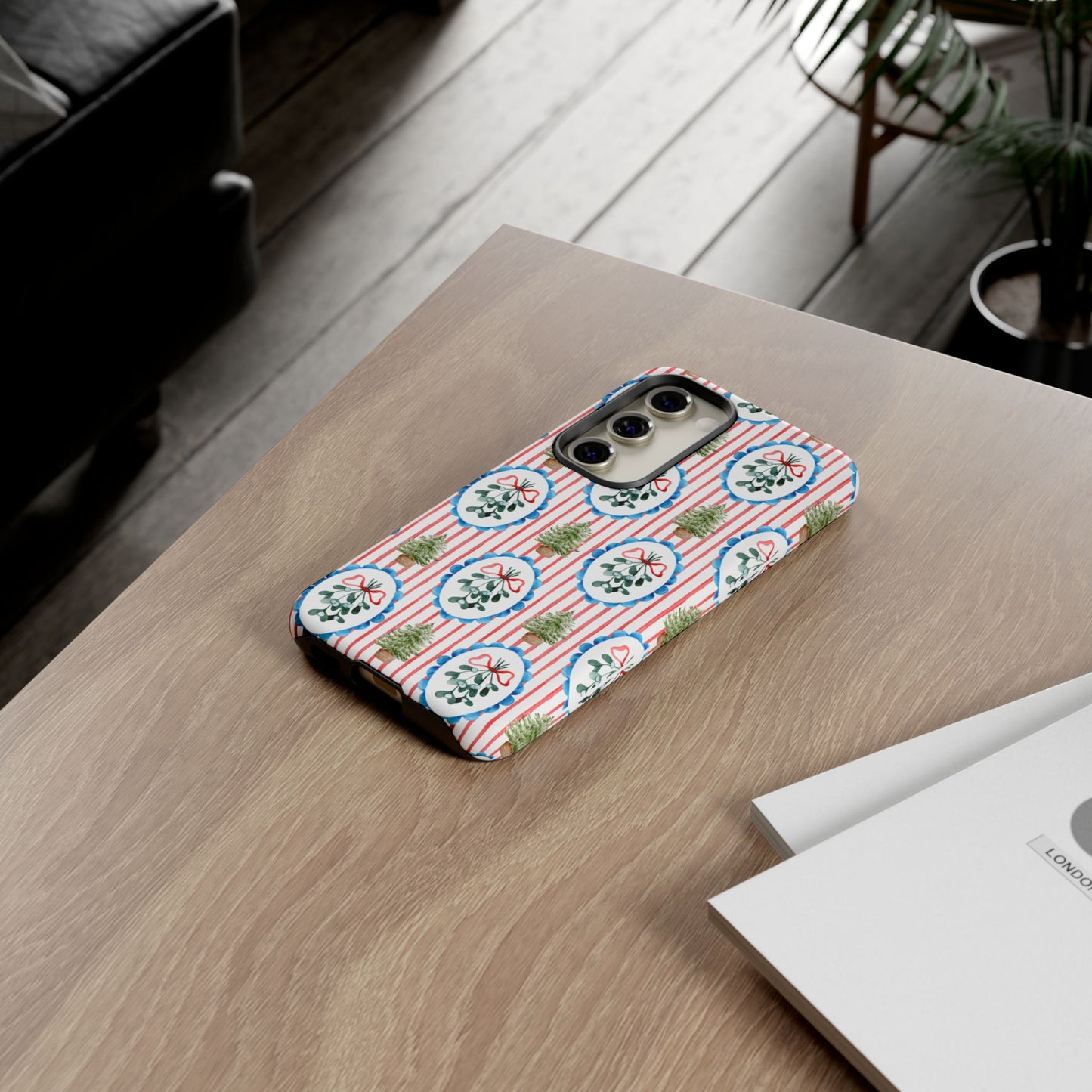 Christmas Wreath & Tree Pattern Phone Case — Festive Holiday Tough Case