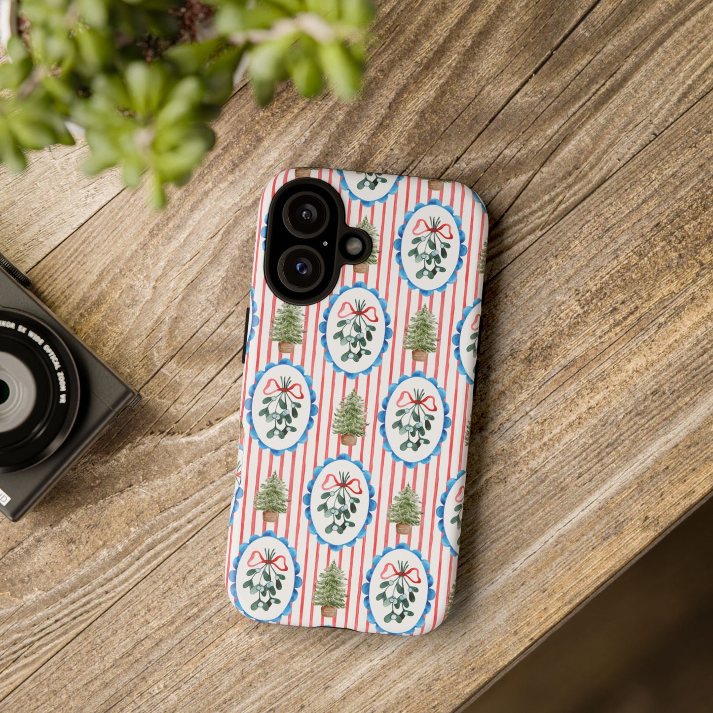 Christmas Wreath & Tree Pattern Phone Case — Festive Holiday Tough Case