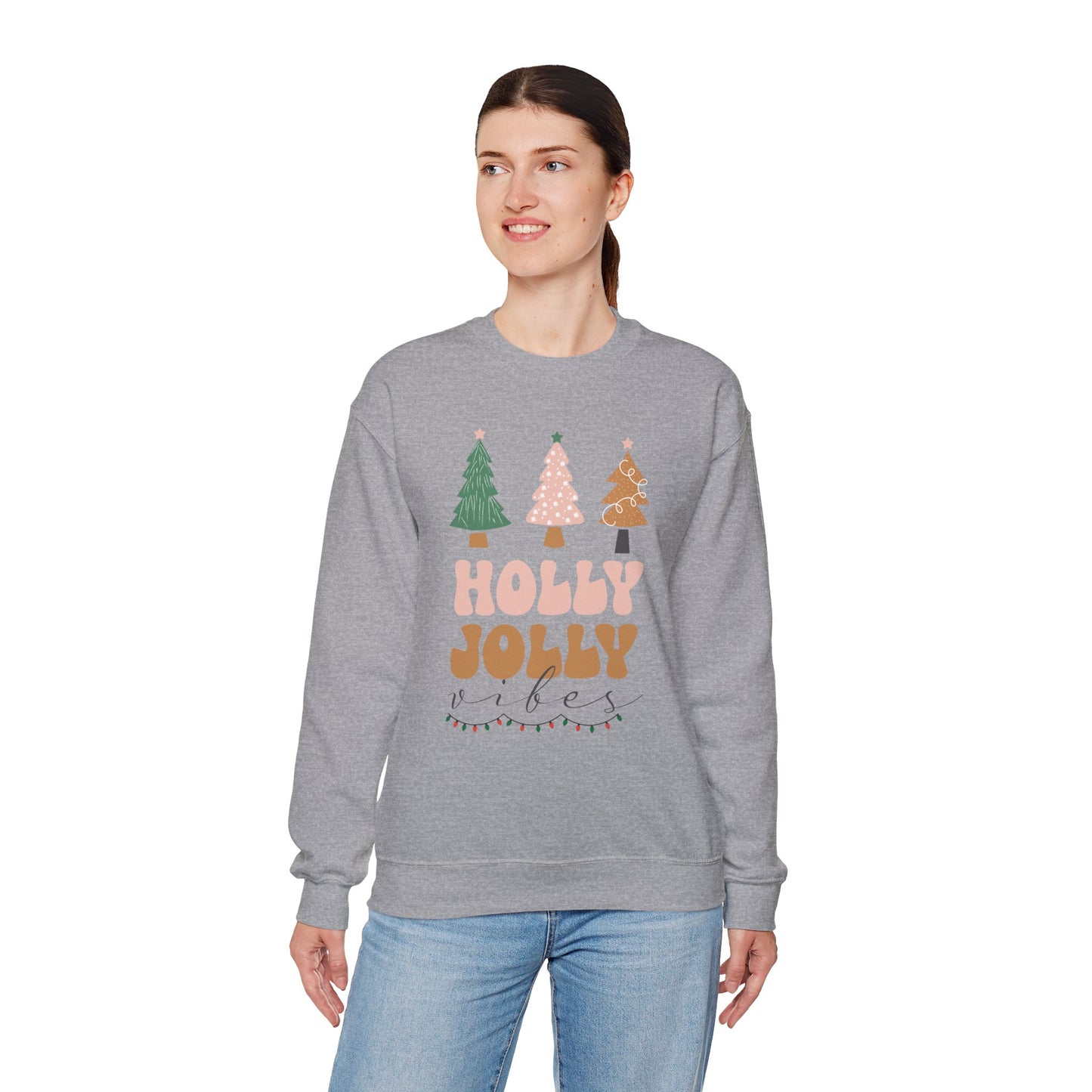 Holiday Sweater Sweatshirt — "Holly Jolly" Christmas Tree Crewneck