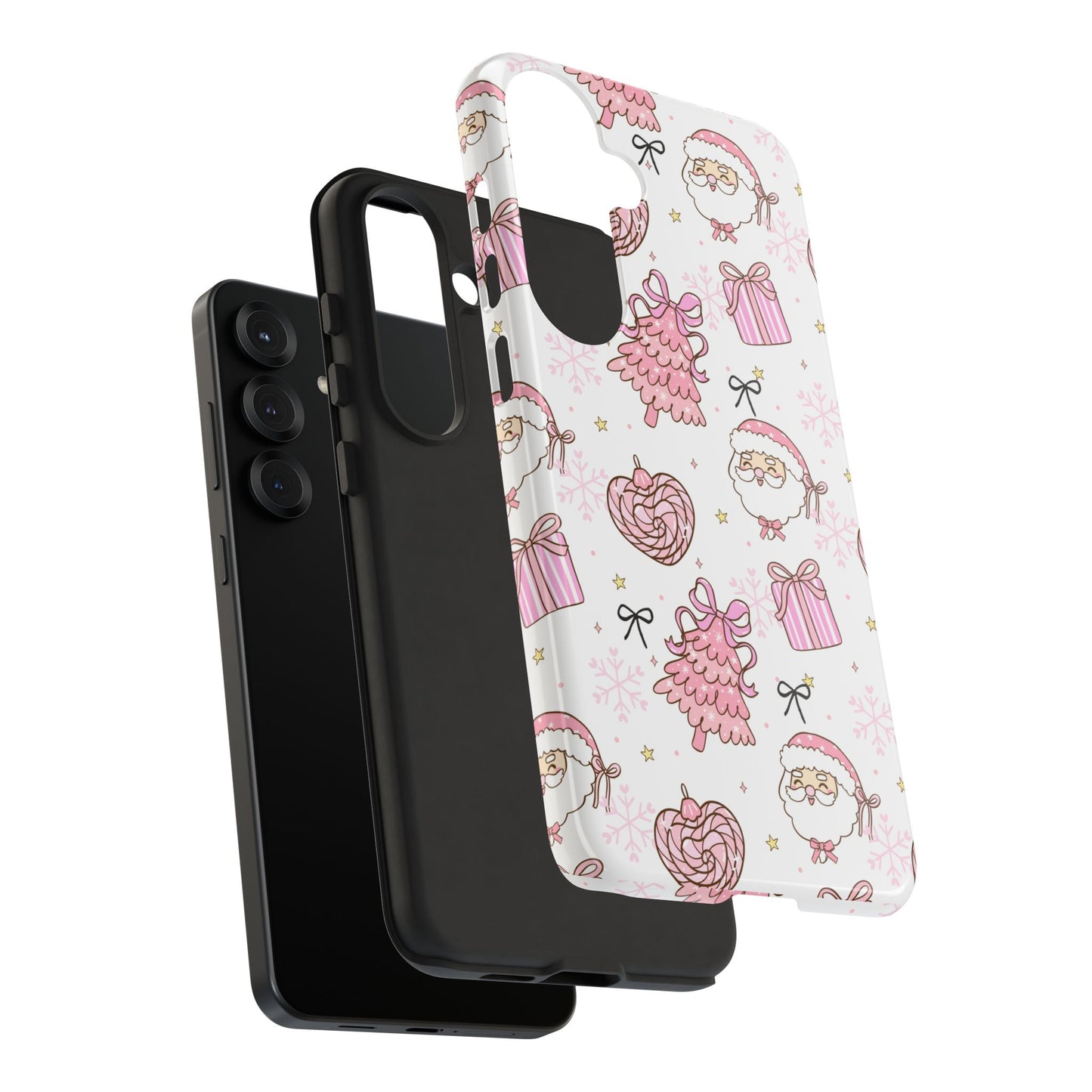 Christmas Pink Pattern Phone Case - Cute Santa, Tree & Gift Protective Cover