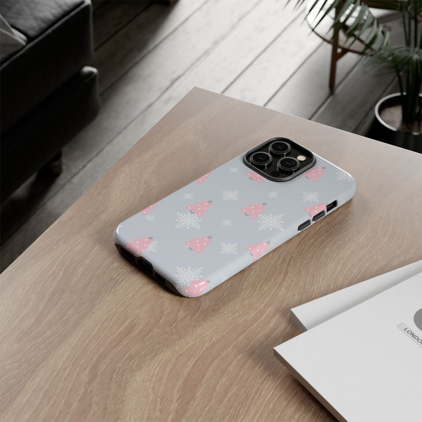 Christmas Pink Tree Tough Phone Case — Cute Holiday Snowflake Design