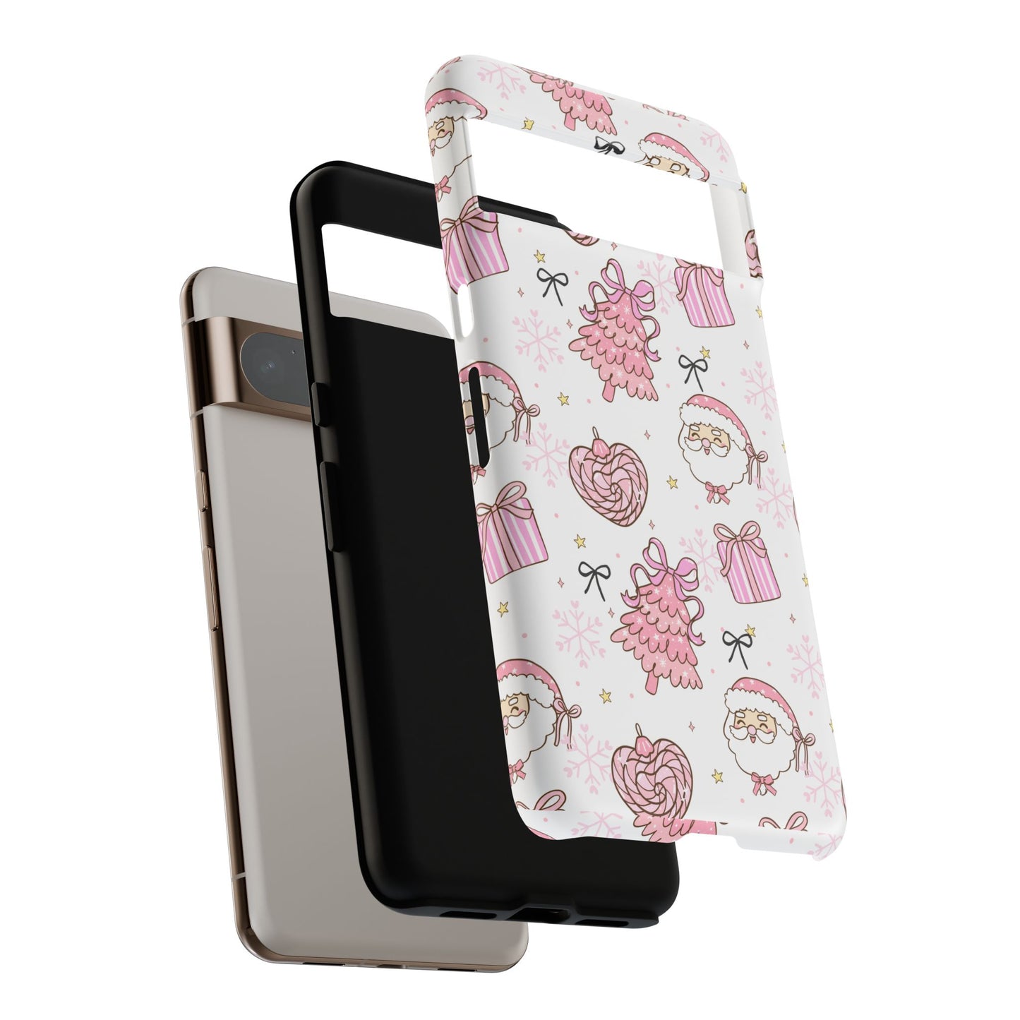 Christmas Pink Pattern Phone Case - Cute Santa, Tree & Gift Protective Cover