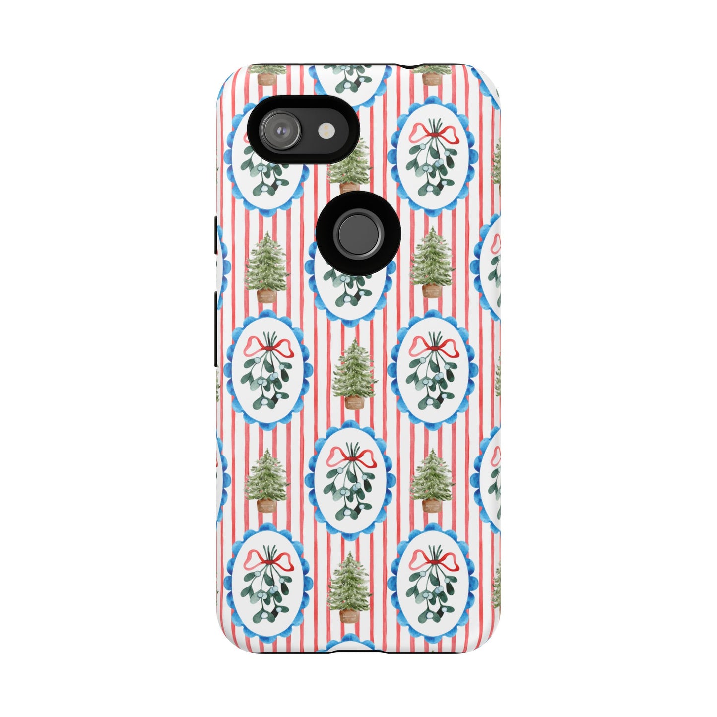 Christmas Wreath & Tree Pattern Phone Case — Festive Holiday Tough Case