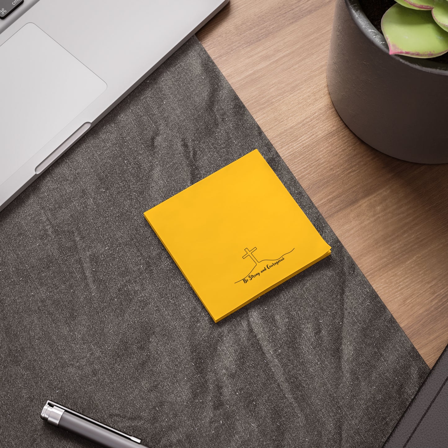 Faith Cross Post-it Notes — "Be Strong and Courageous" Yellow Sticky Pads