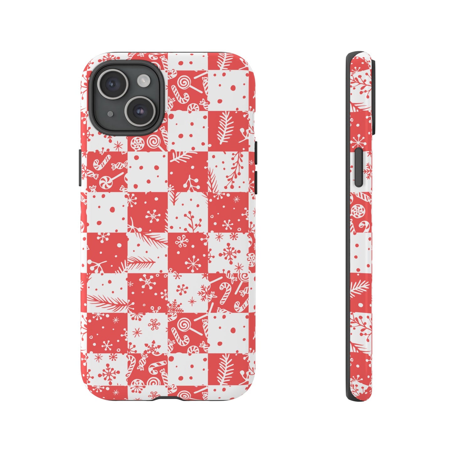Christmas Red Buffalo Check Phone Case - Holiday Snowflake Pattern Tough Case
