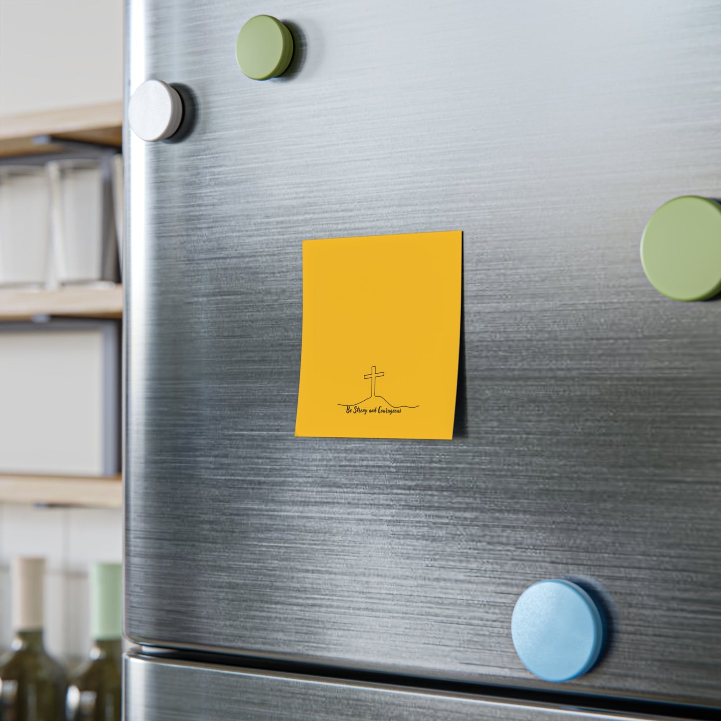 Faith Cross Post-it Notes — "Be Strong and Courageous" Yellow Sticky Pads